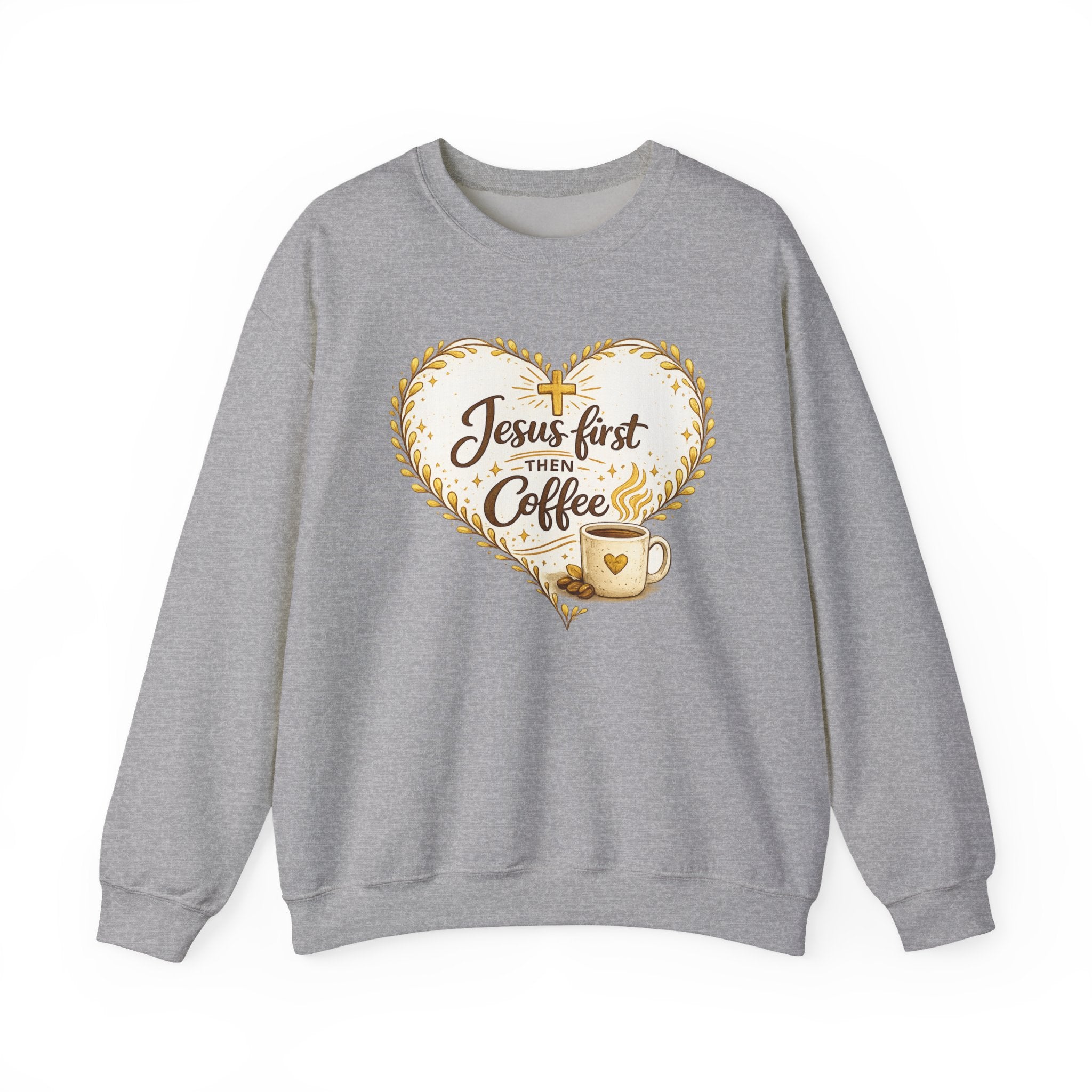 Womens Jesus First Then Coffee Sweatshirt — Christian Coffee Lover Crewneck