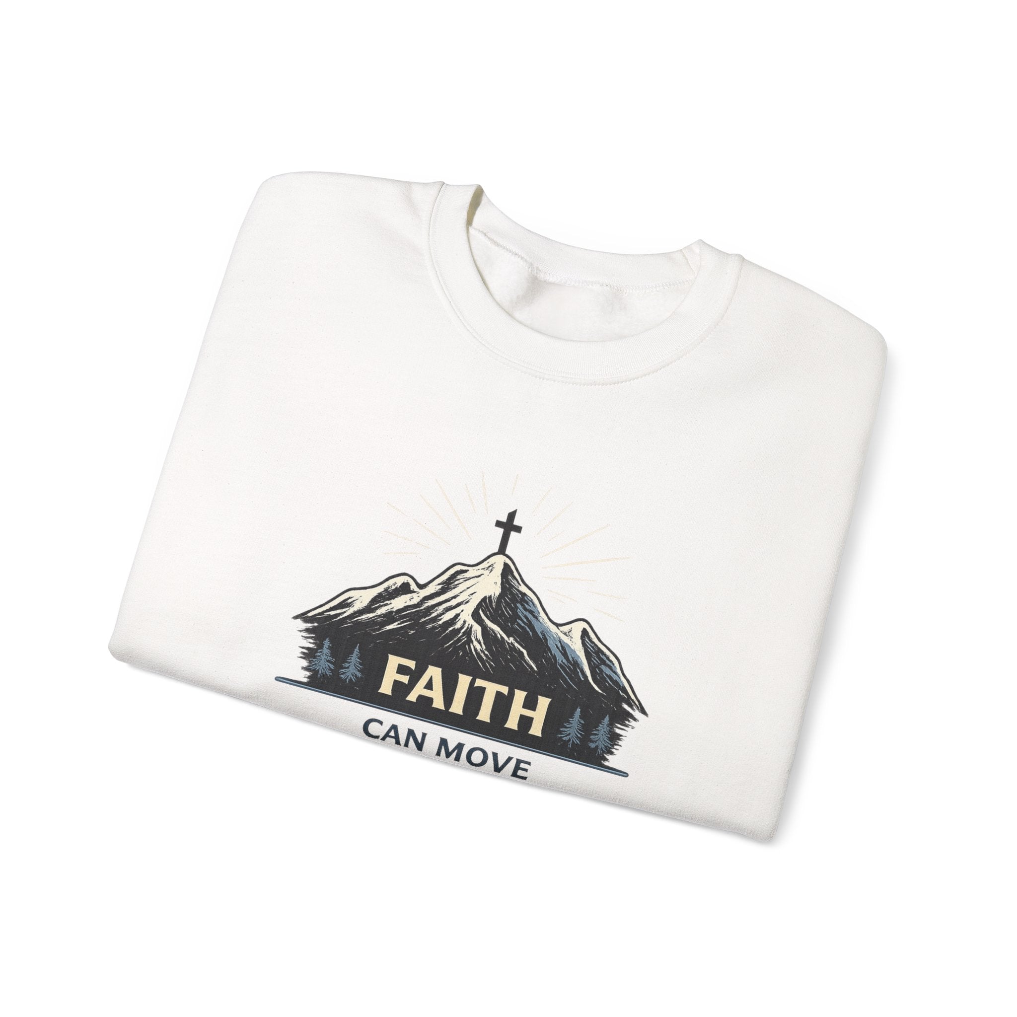Womens Faith Can Move Mountains Crewneck Sweatshirt – Christian Inspirational Pullover