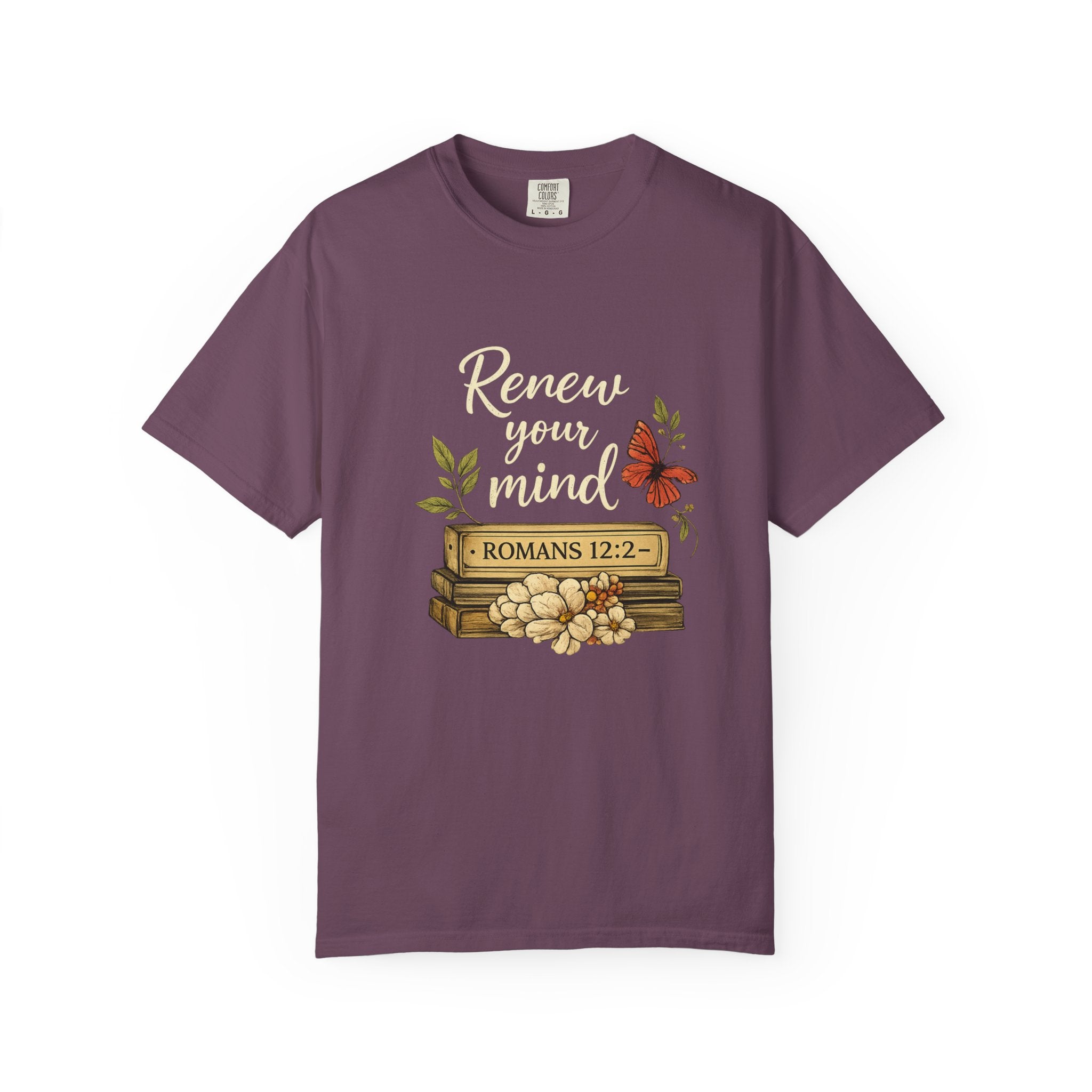Renew Your Mind T-Shirt – Romans 12:2 Floral Butterfly Christian Tee
