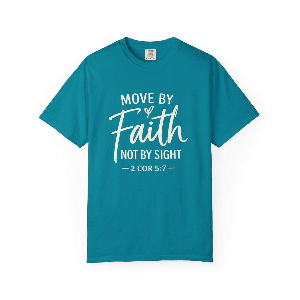 Move By Faith Not By Sight Minimal White Graphic Tee (Subtle Script Design)