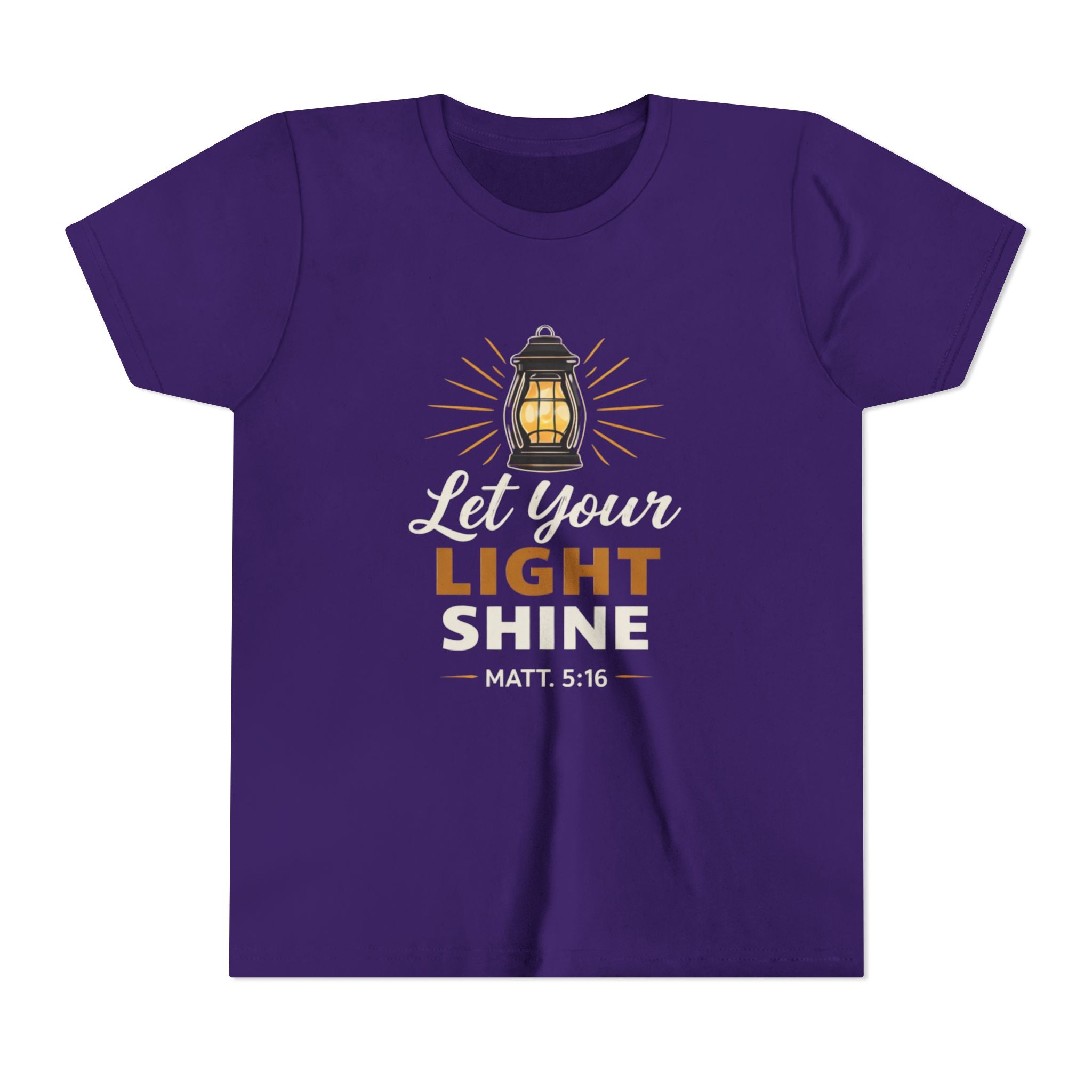Girls Youth Tee — "Let Your Light Shine" Christian Lantern Shirt (Matt. 5:16)
