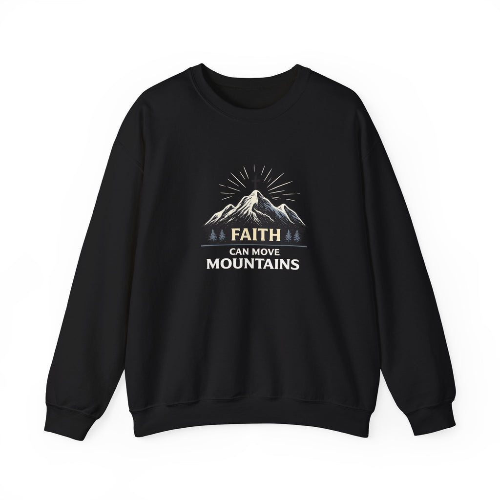 Womens Faith Can Move Mountains Crewneck Sweatshirt – Christian Inspirational Pullover