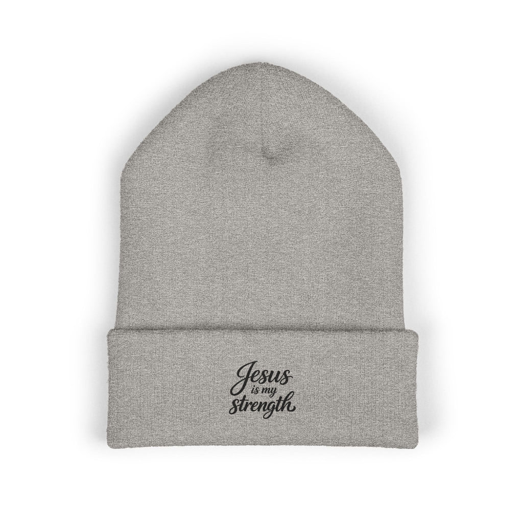 Embroidered 'Jesus Is My Strength' Cuffed Beanie