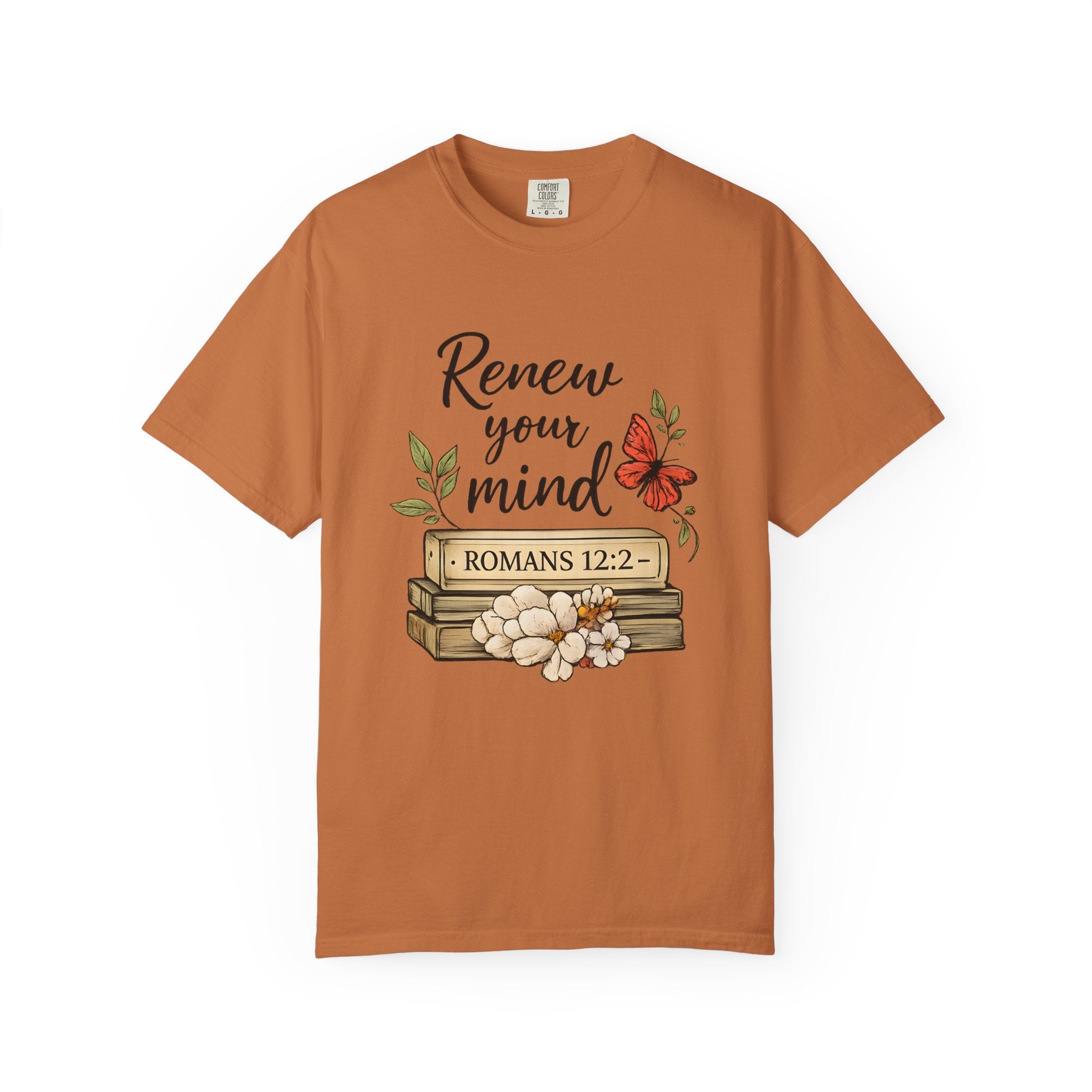 Renew Your Mind T-Shirt – Romans 12:2 Floral Butterfly Christian Tee