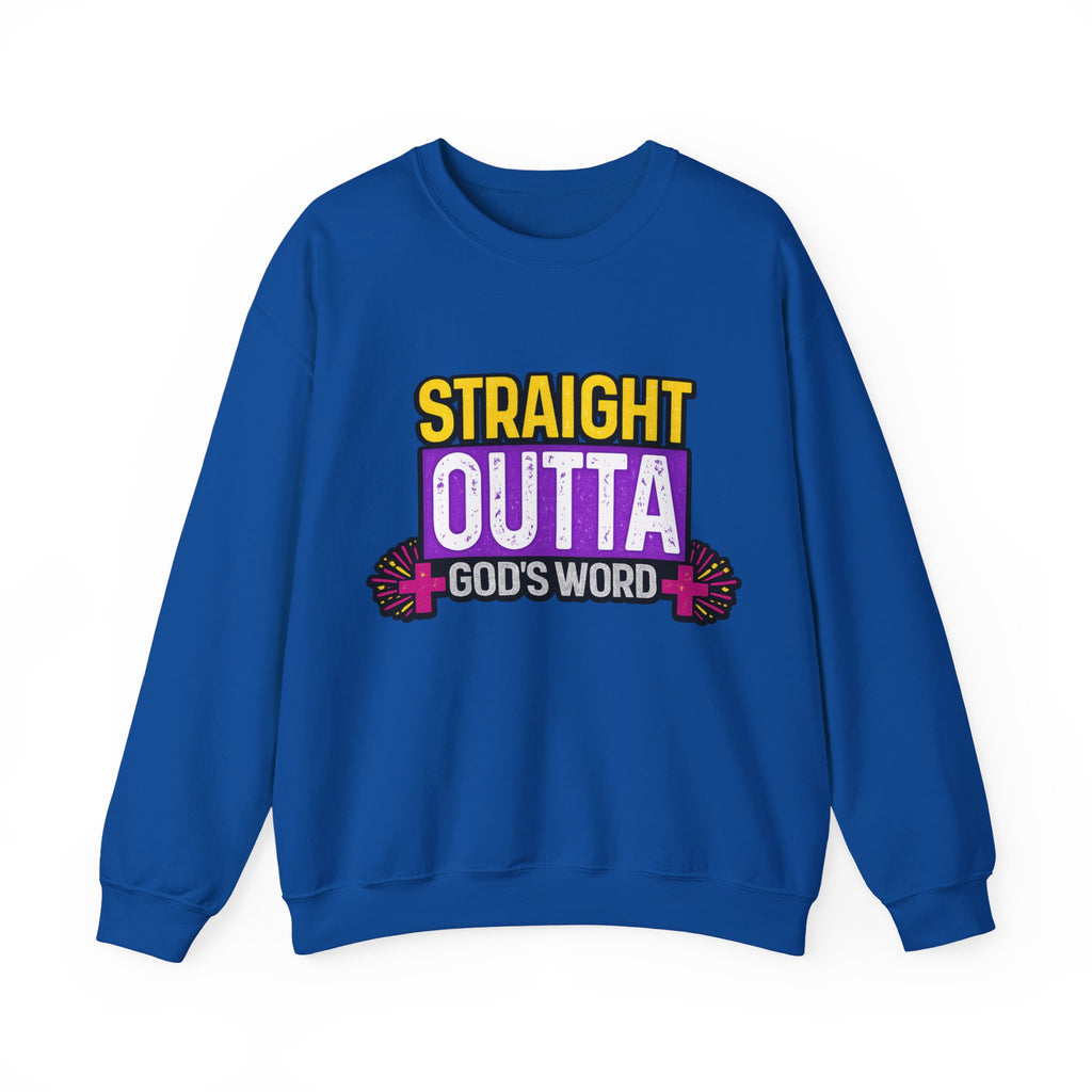 Womens Crewneck Sweatshirt — "Straight Outta God's Word" Christian Gospel Pullover