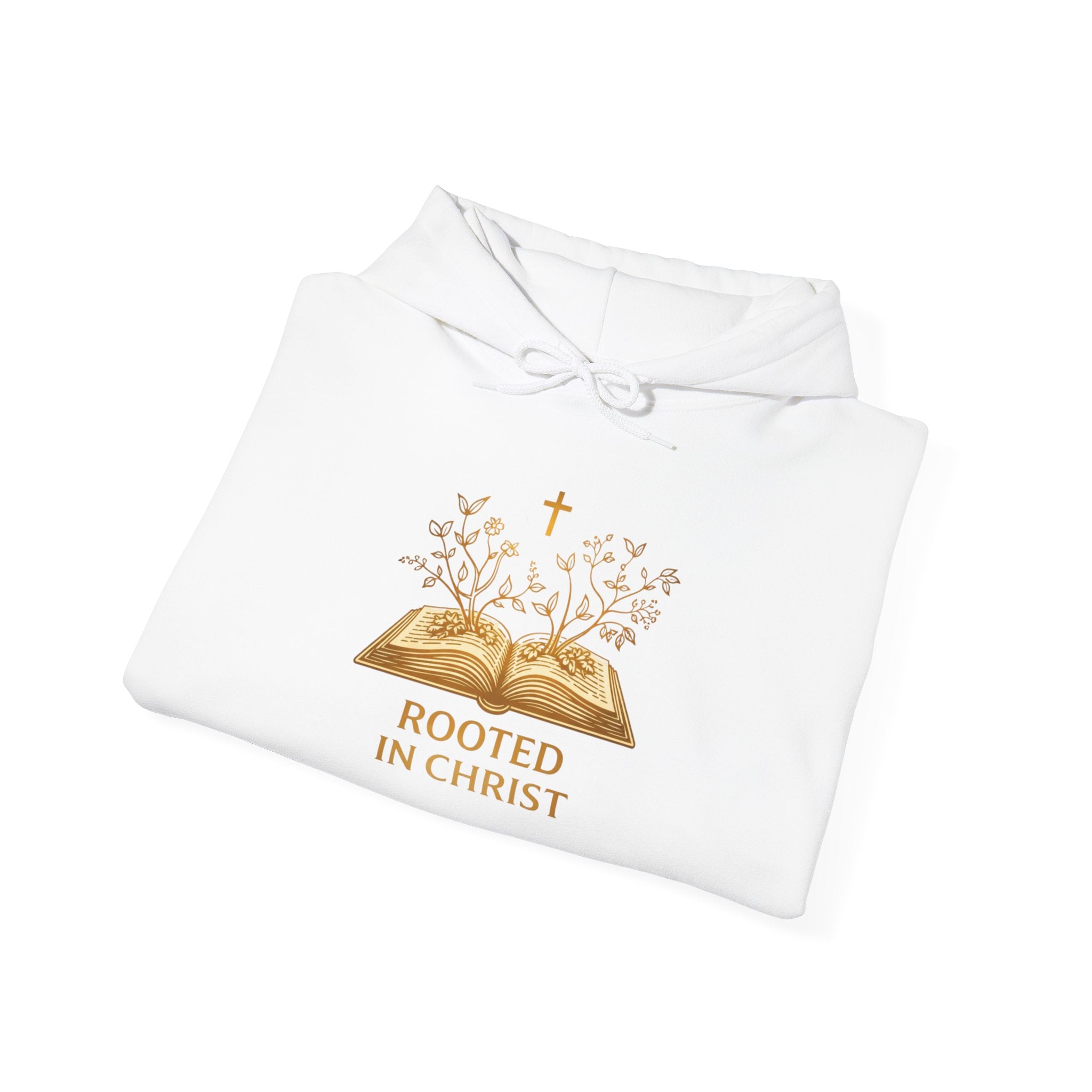 Womens Rooted in Christ Hoodie — Christian Faith Bible Cross Pullover
