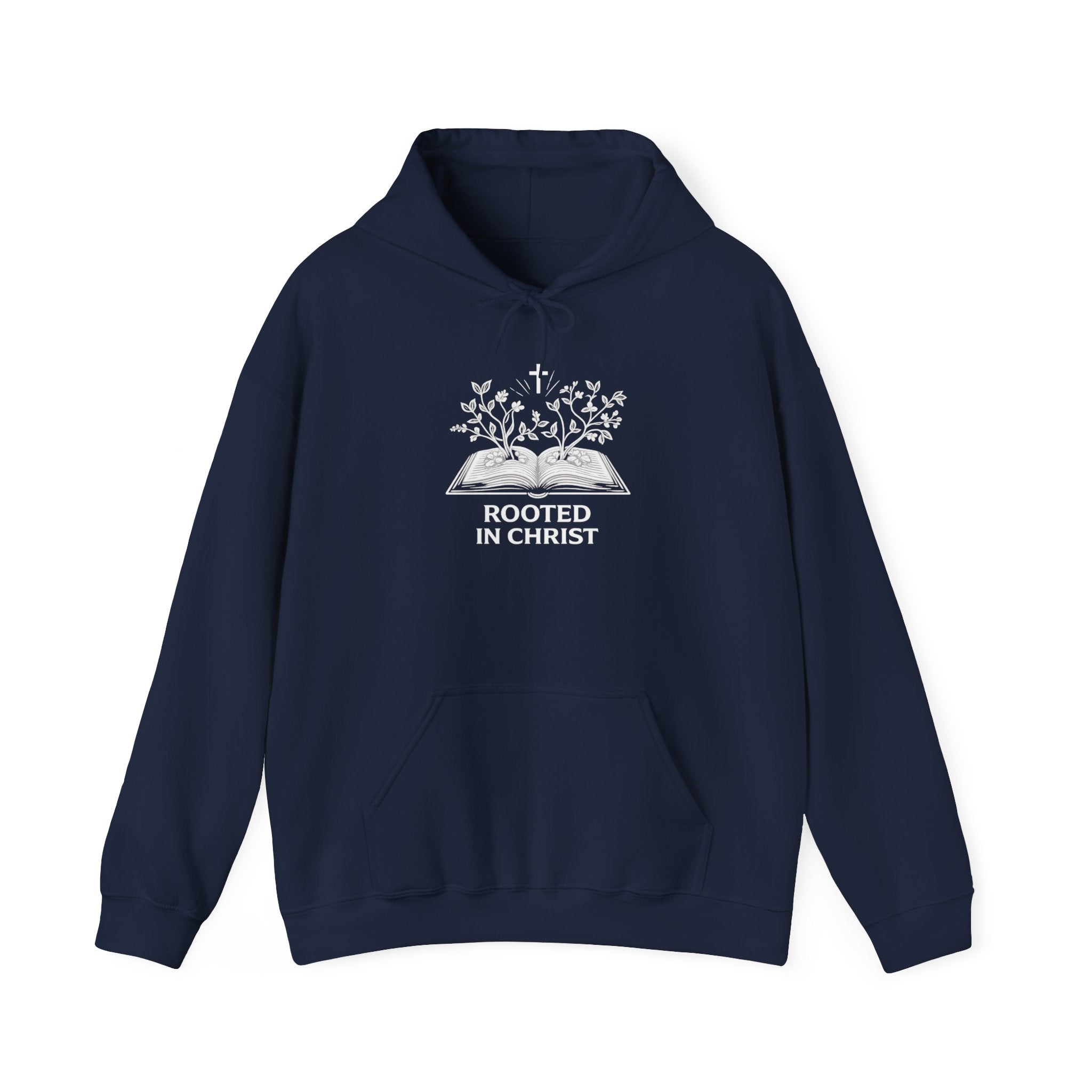 Mens Christian Hoodie — "Rooted in Christ" Bible Floral Design