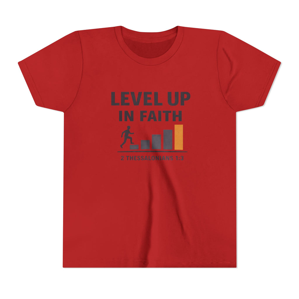 Boys Youth Tee - "Level Up in Faith" Christian Kids T-Shirt (2 Thessalonians 1:3)