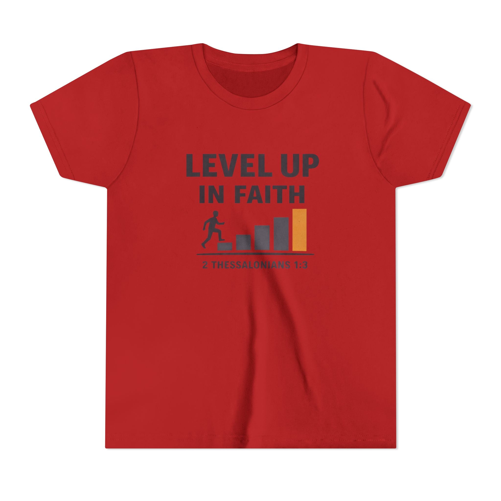 Boys Youth Tee - "Level Up in Faith" Christian Kids T-Shirt (2 Thessalonians 1:3)
