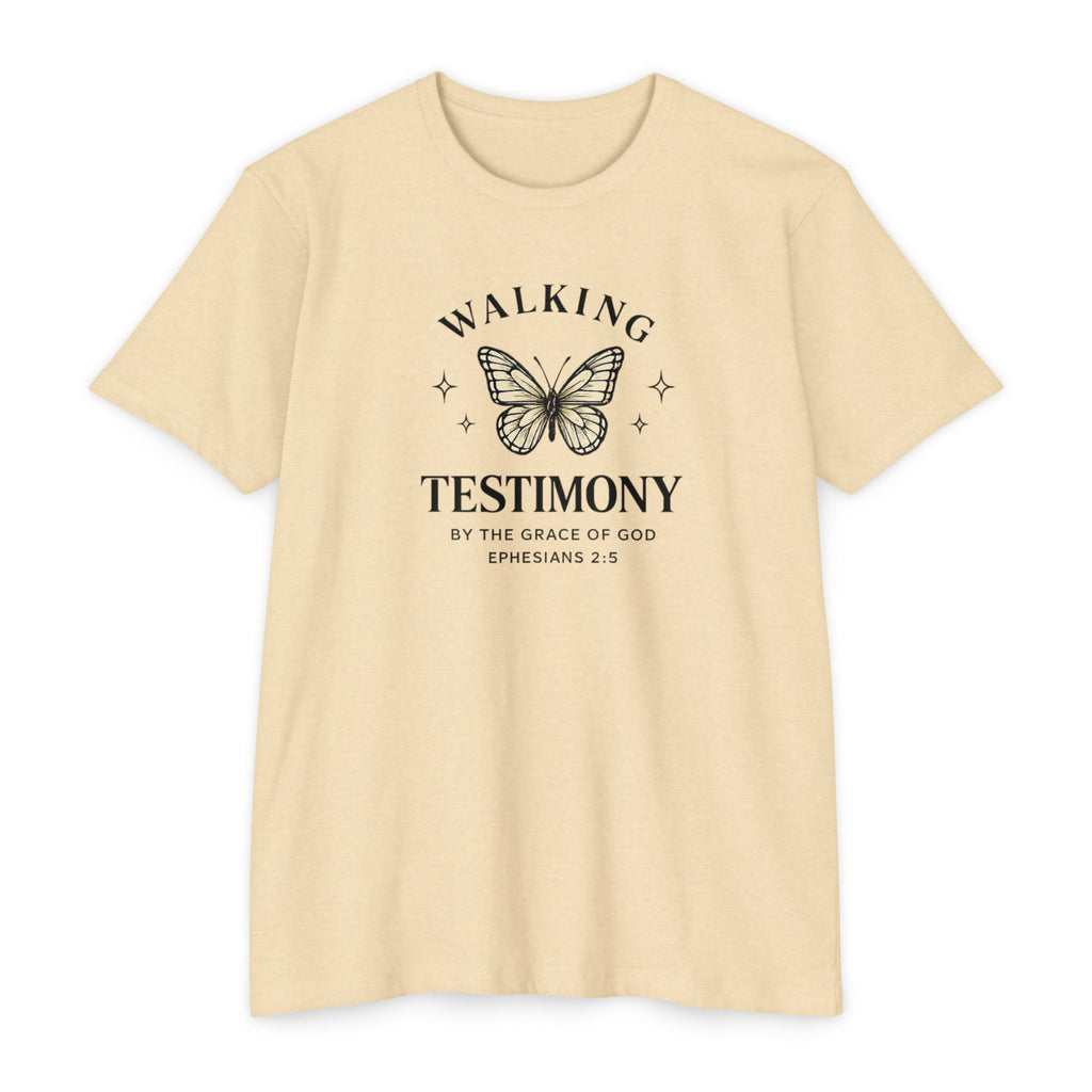Womens Walking Testimony T-Shirt — “By the Grace of God” Christian Tee (Ephesians 2:8)