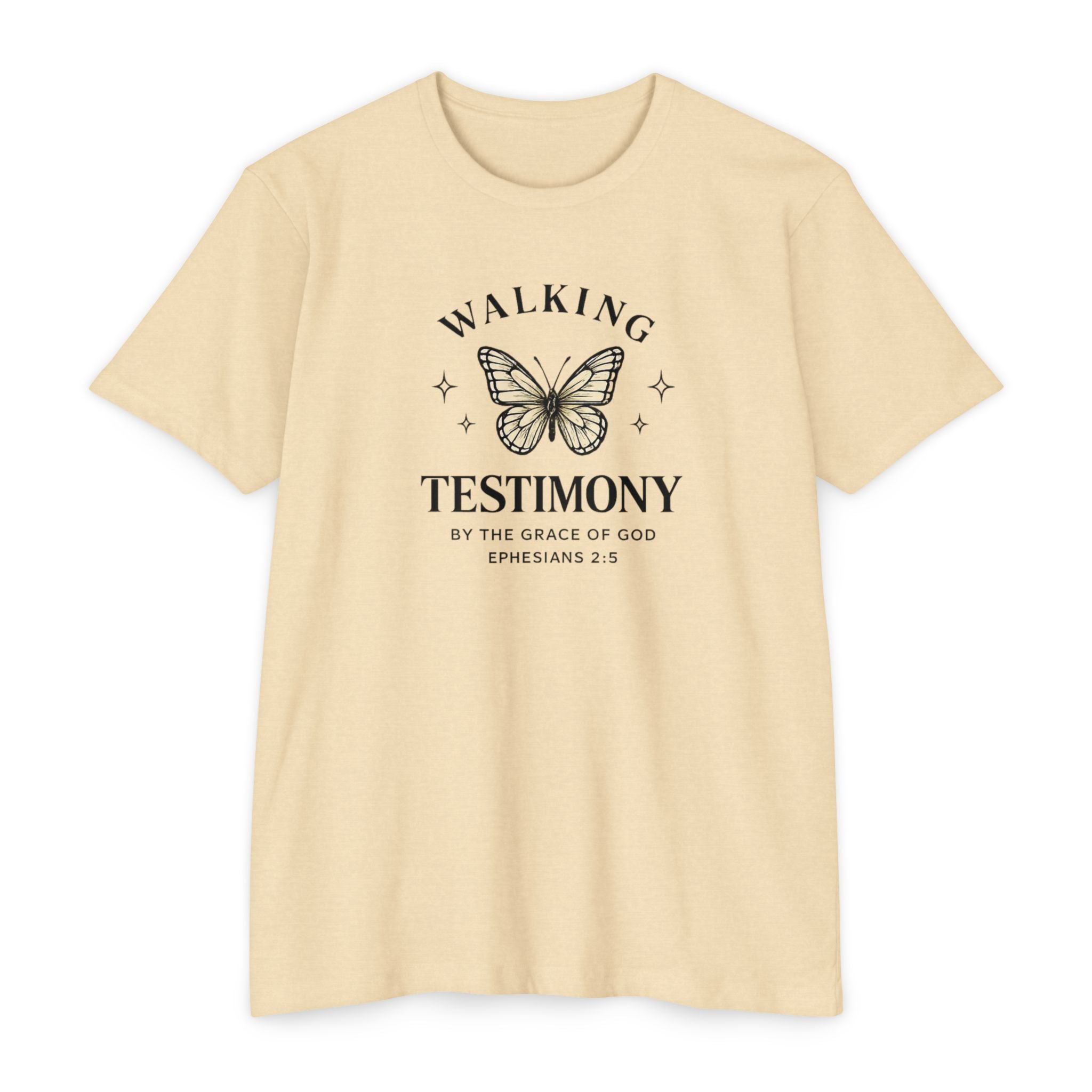 Womens Walking Testimony T-Shirt — “By the Grace of God” Christian Tee (Ephesians 2:8)