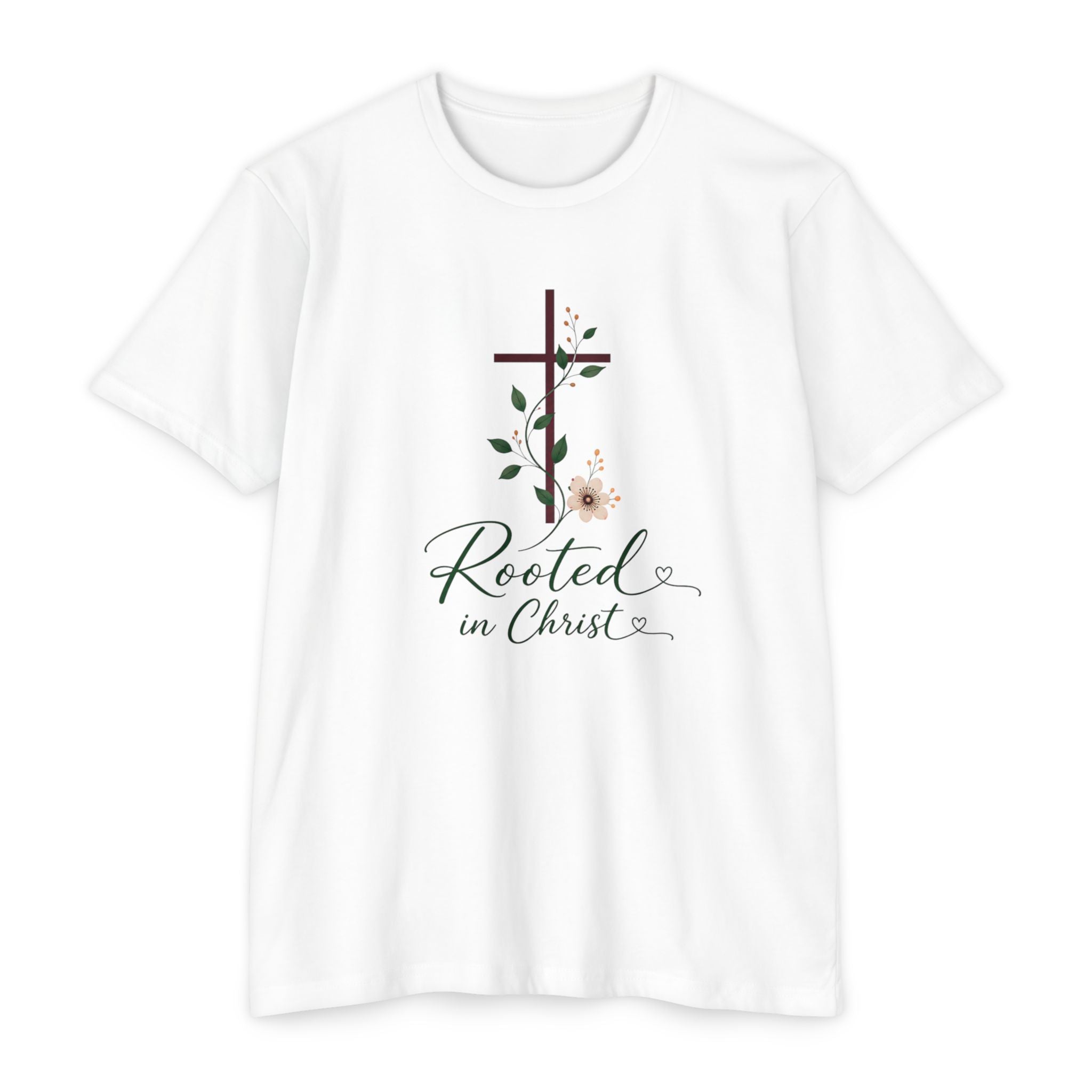 Womens Rooted in Christ Bible and Cross T-shirt | Christian Faith Tee
