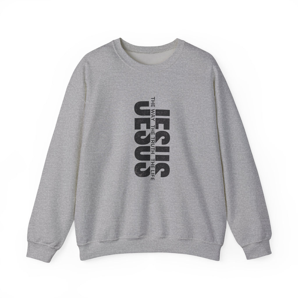 Womens Jesus Vertical Text Crewneck Sweatshirt — The Lamb Is Alive Christian Pullover