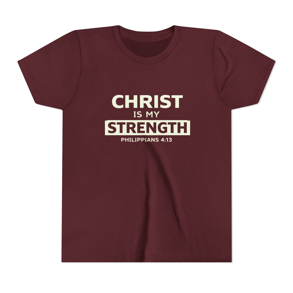 Boys Youth Tee - "Christ Is My Strength" Philippians 4:13 Christian Kids Shirt