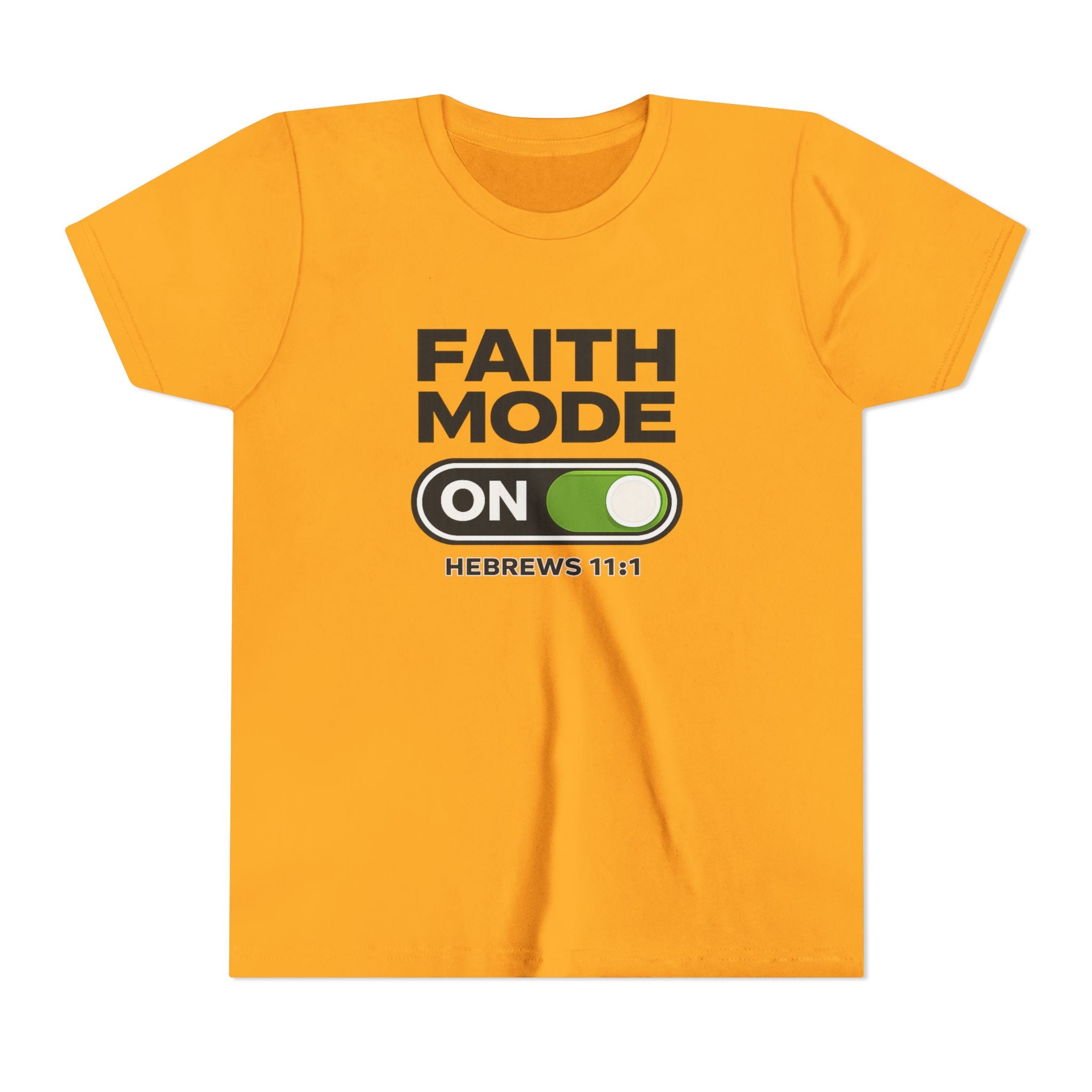 Youth Tee – "Faith Mode On" Christian Kids Shirt (Hebrews 11:1)