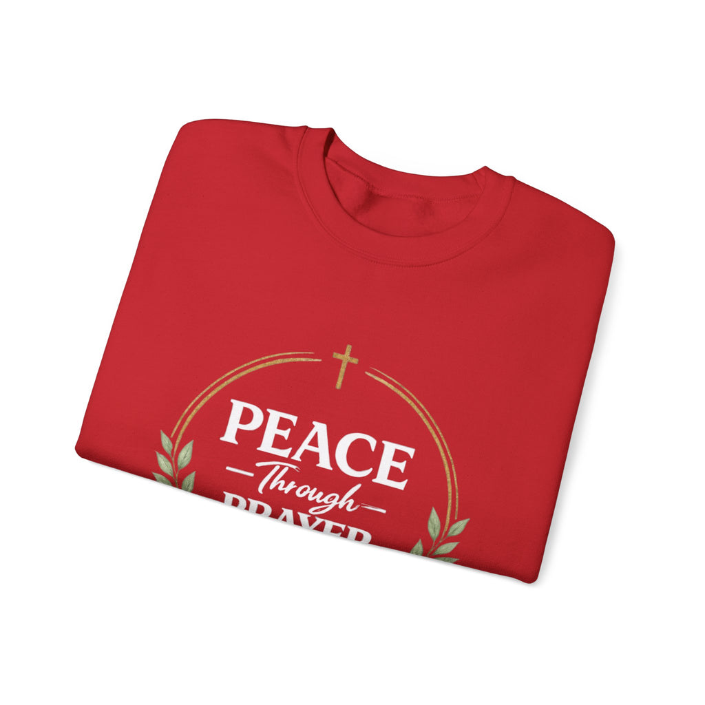 Womens Peace Through Prayer Crewneck Sweatshirt — Christian Faith Graphic Sweatshirt