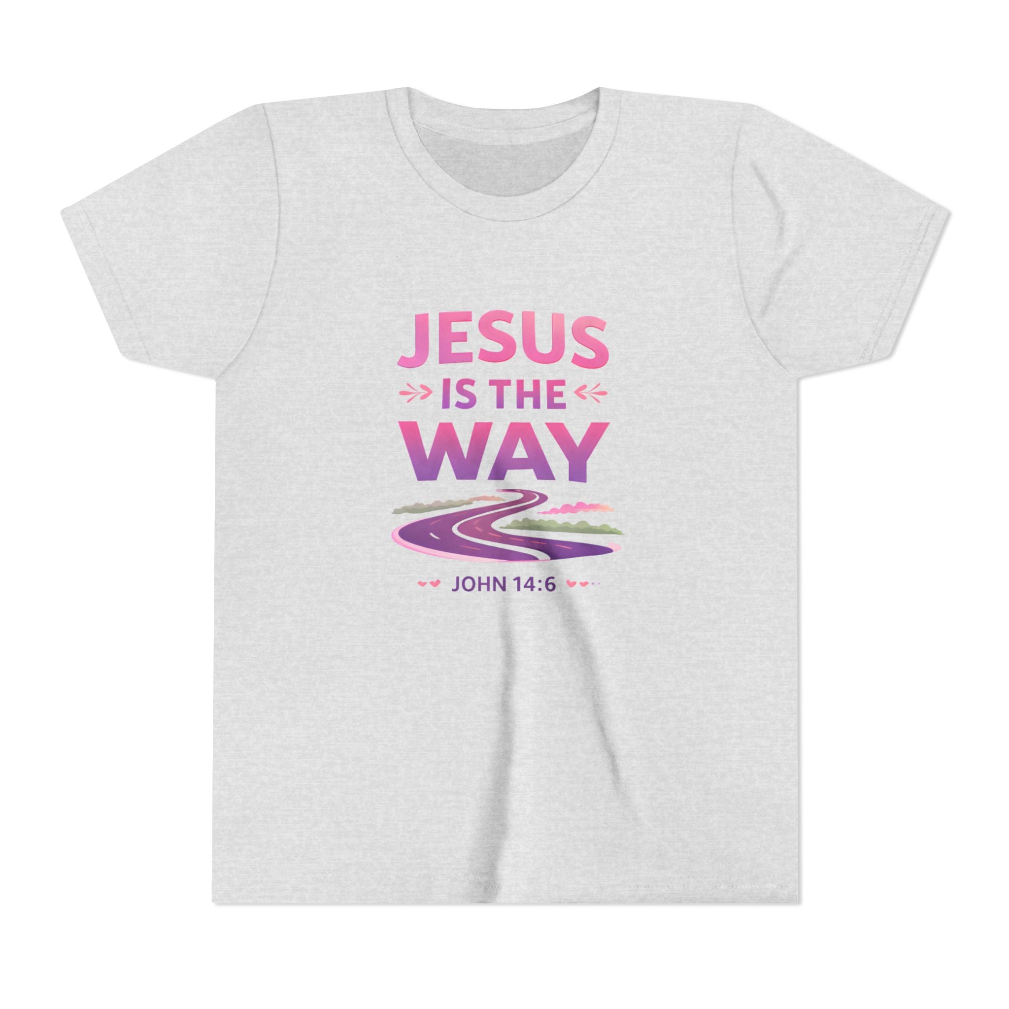 Girls Youth Tee — "Jesus Is The Way" Christian Kids T-Shirt (John 14:6)