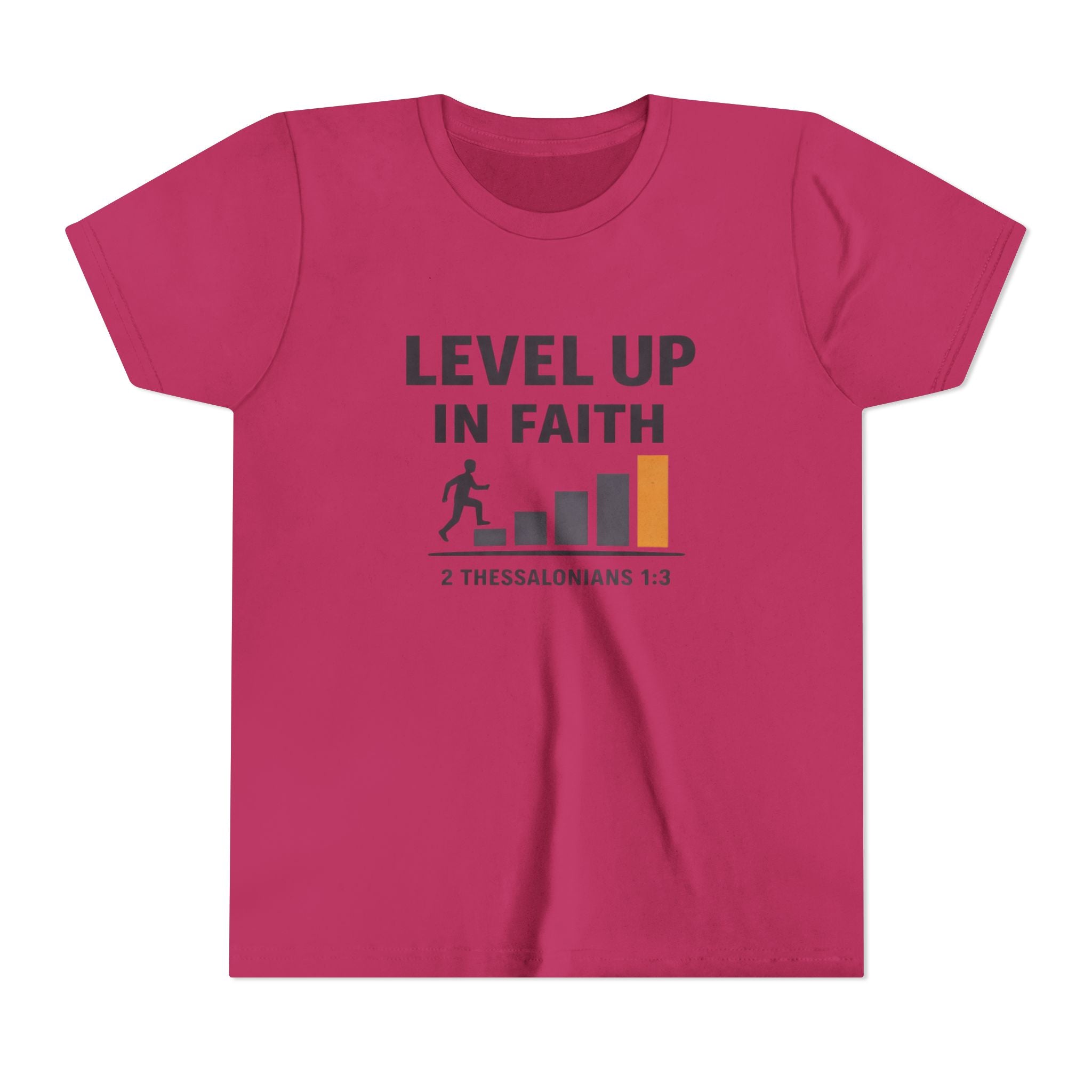 Boys Youth Tee - "Level Up in Faith" Christian Kids T-Shirt (2 Thessalonians 1:3)
