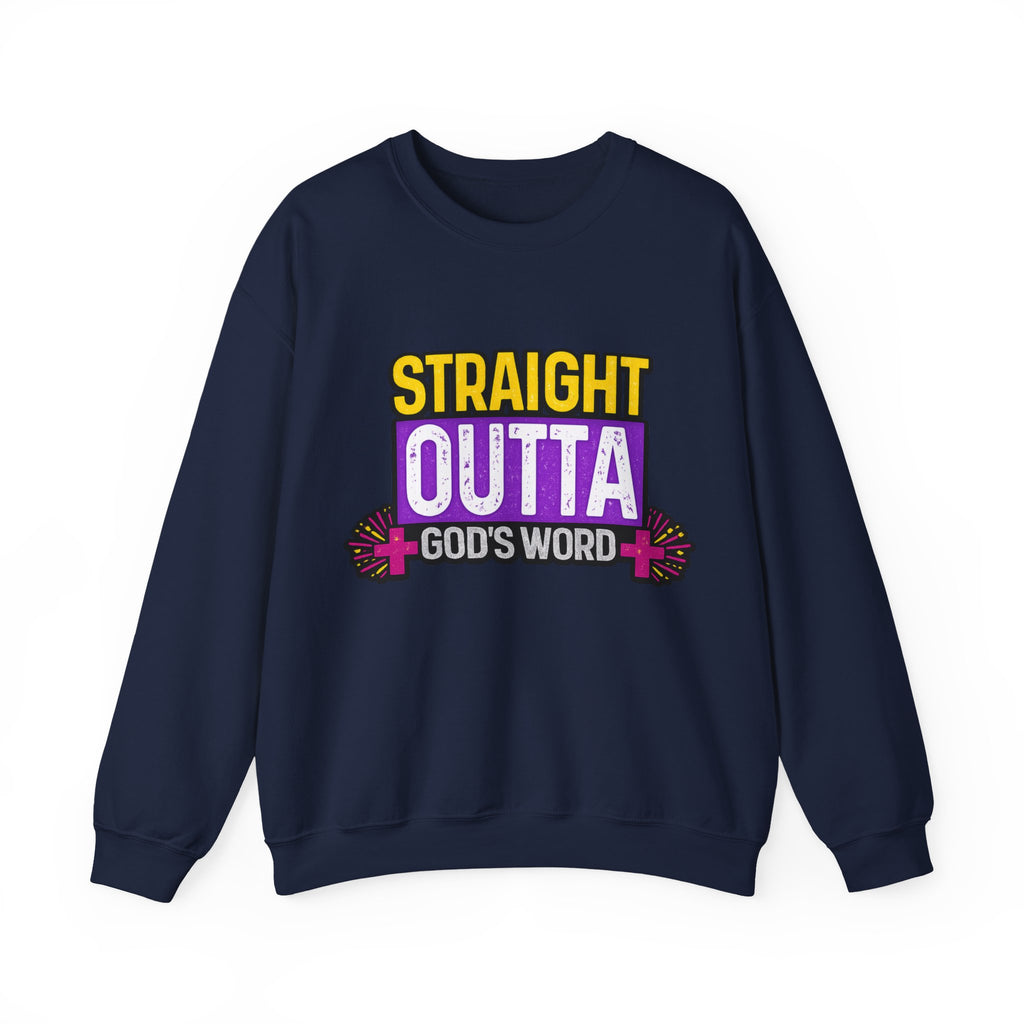 Womens Crewneck Sweatshirt — "Straight Outta God's Word" Christian Gospel Pullover