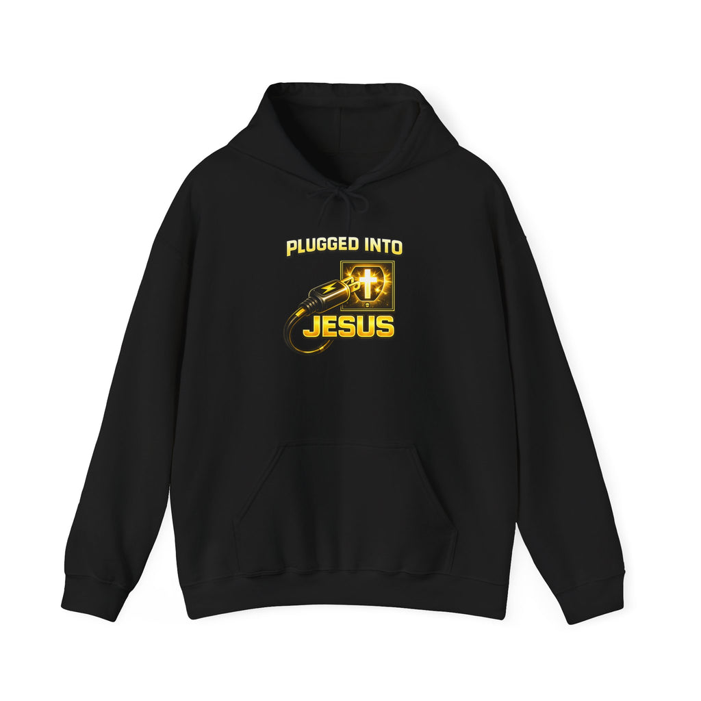 Plugged Into Jesus Hoodie — Christian Faith Graphic Pullover