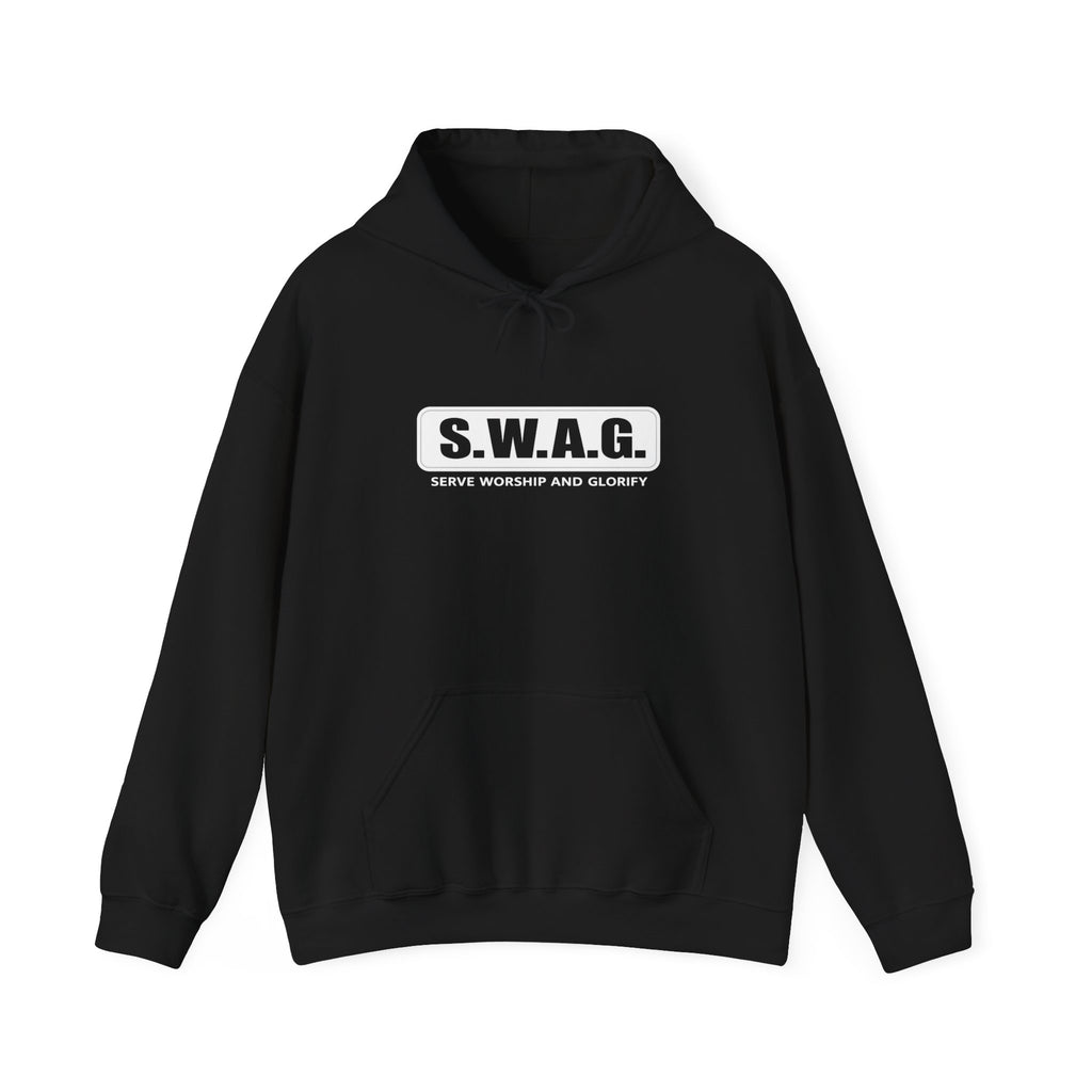 Mens S.W.A.G. Hoodie — Bold Black Logo Sweatshirt (Serve, Worship & Glorify)