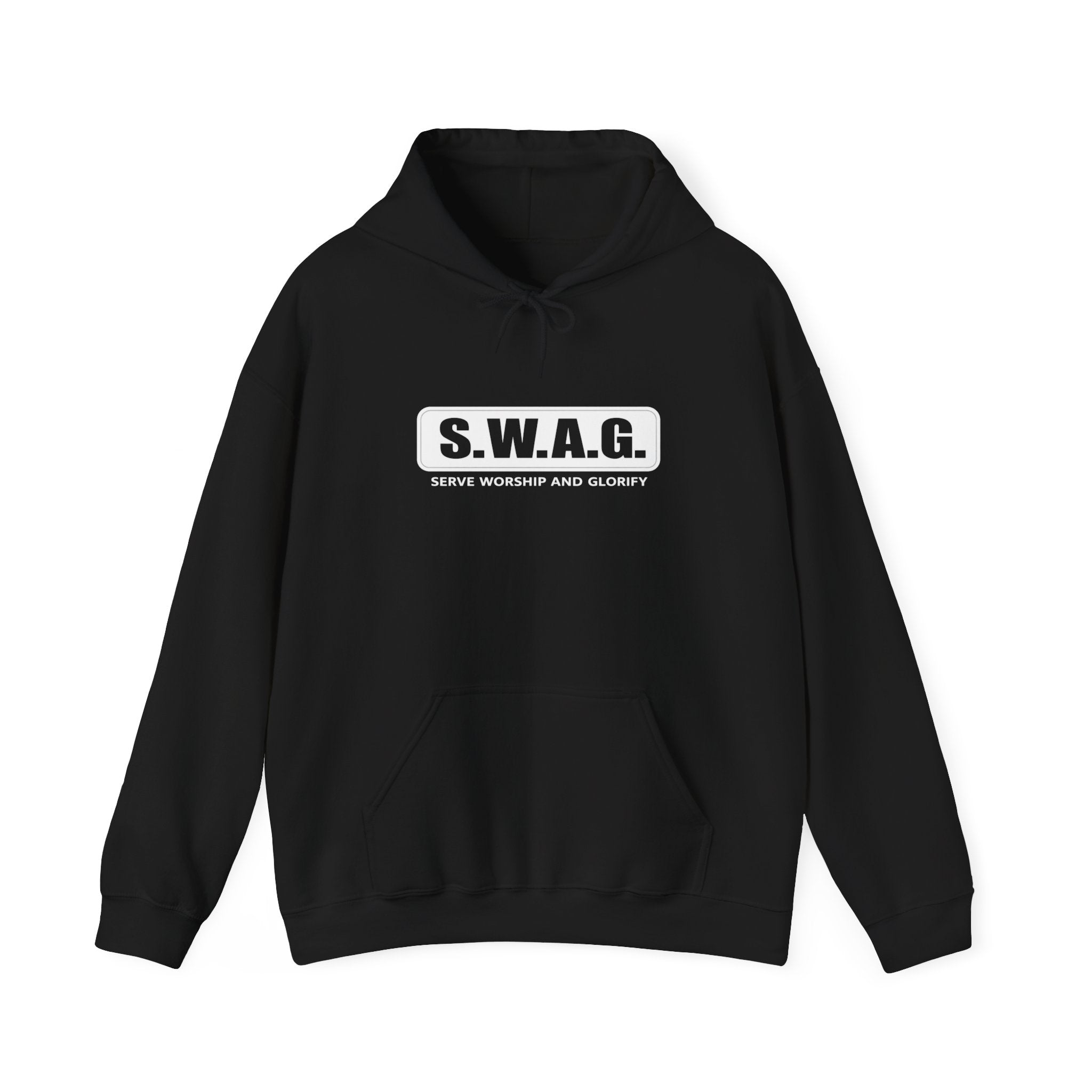Mens S.W.A.G. Hoodie — Bold Black Logo Sweatshirt (Serve, Worship & Glorify)