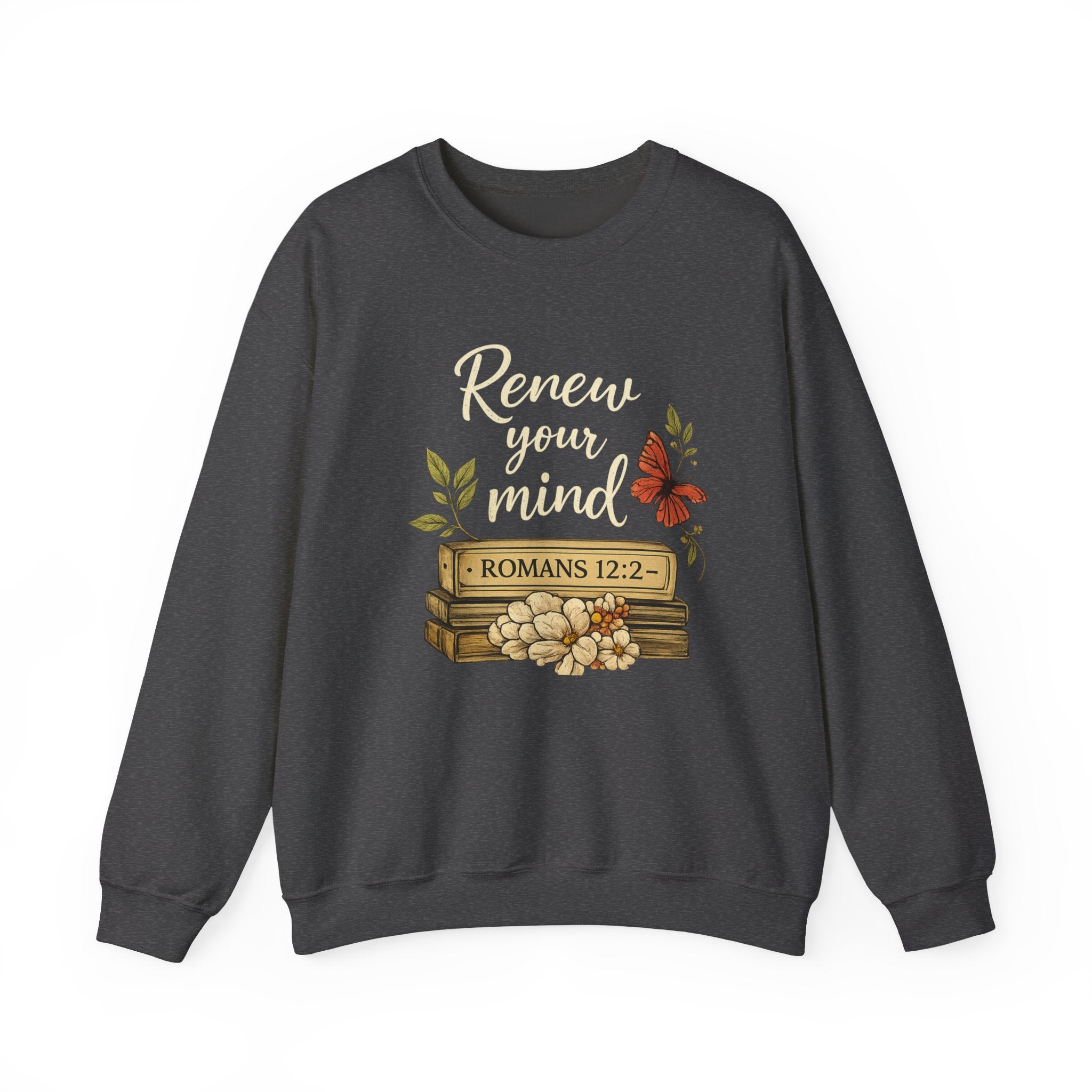 Womens Crewneck Sweatshirt - "Renew Your Mind" Romans 12:2 Floral Christian Pullover