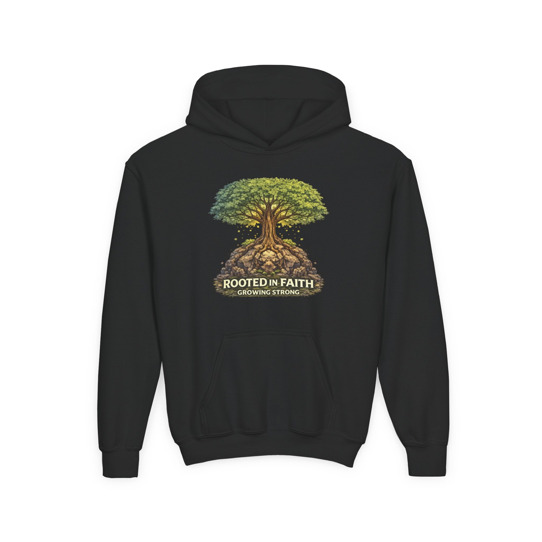Rooted in Faith Youth Hoodie — Tree of Life Christian Sweatshirt