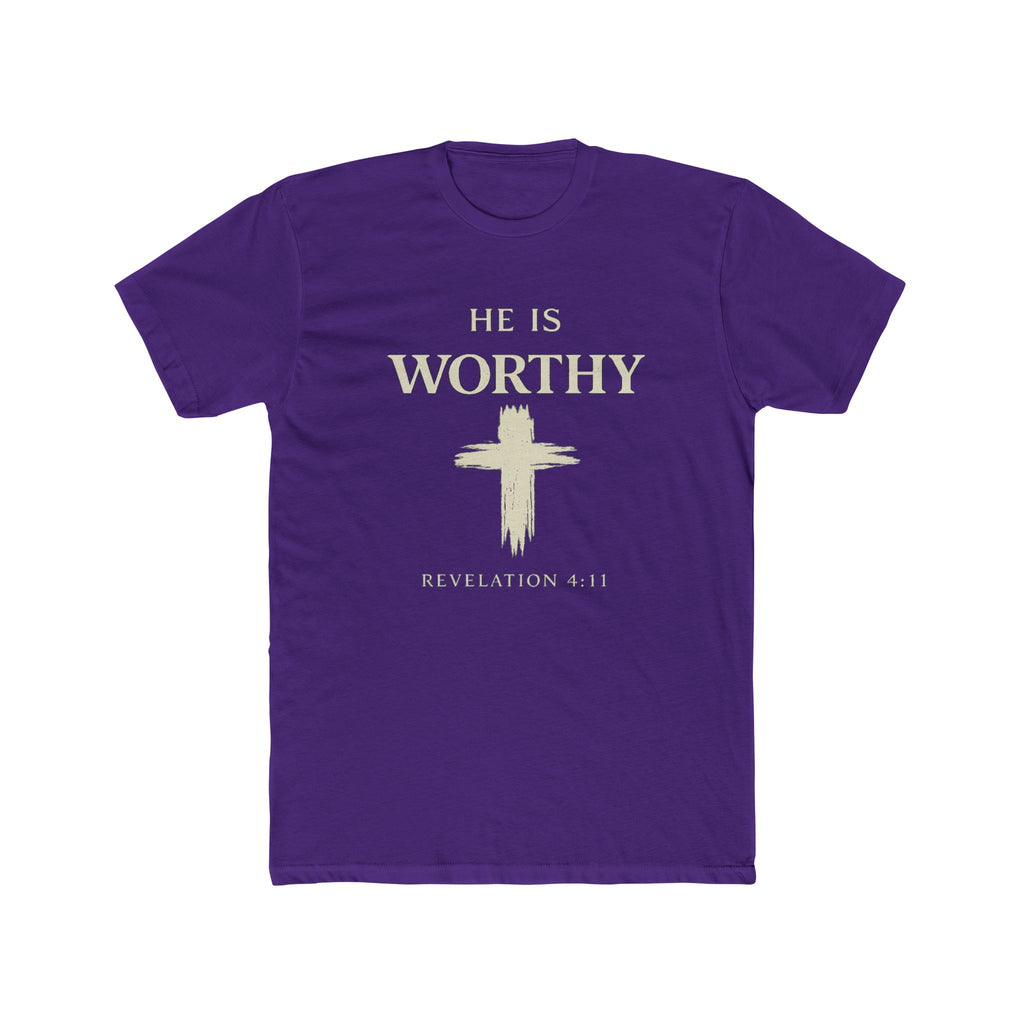 He Is Worthy Christian Tee - Revelation 4:11 Cross Faith T-Shirt
