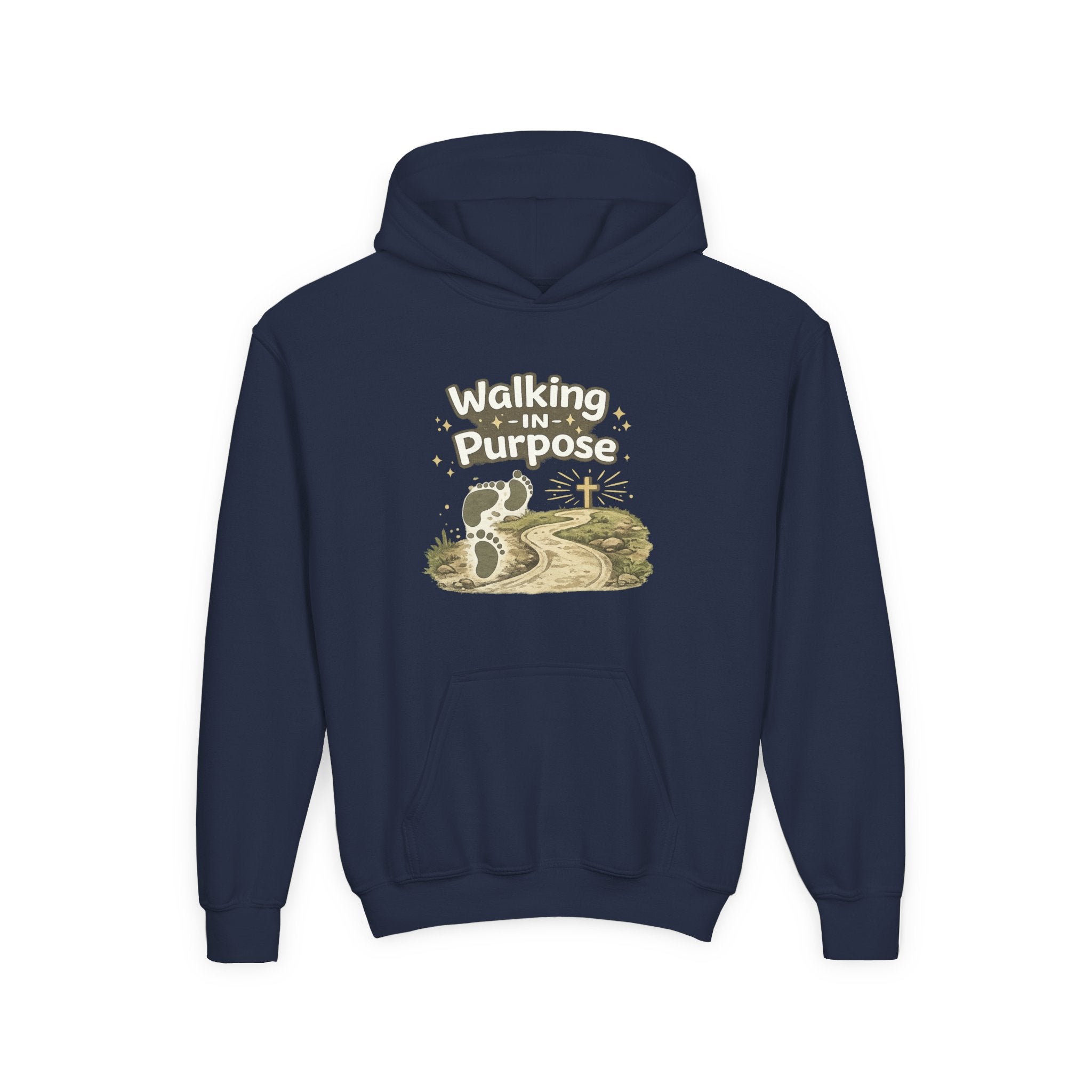 Youth Hoodie — "Walking in Purpose" Inspirational Christian Graphic