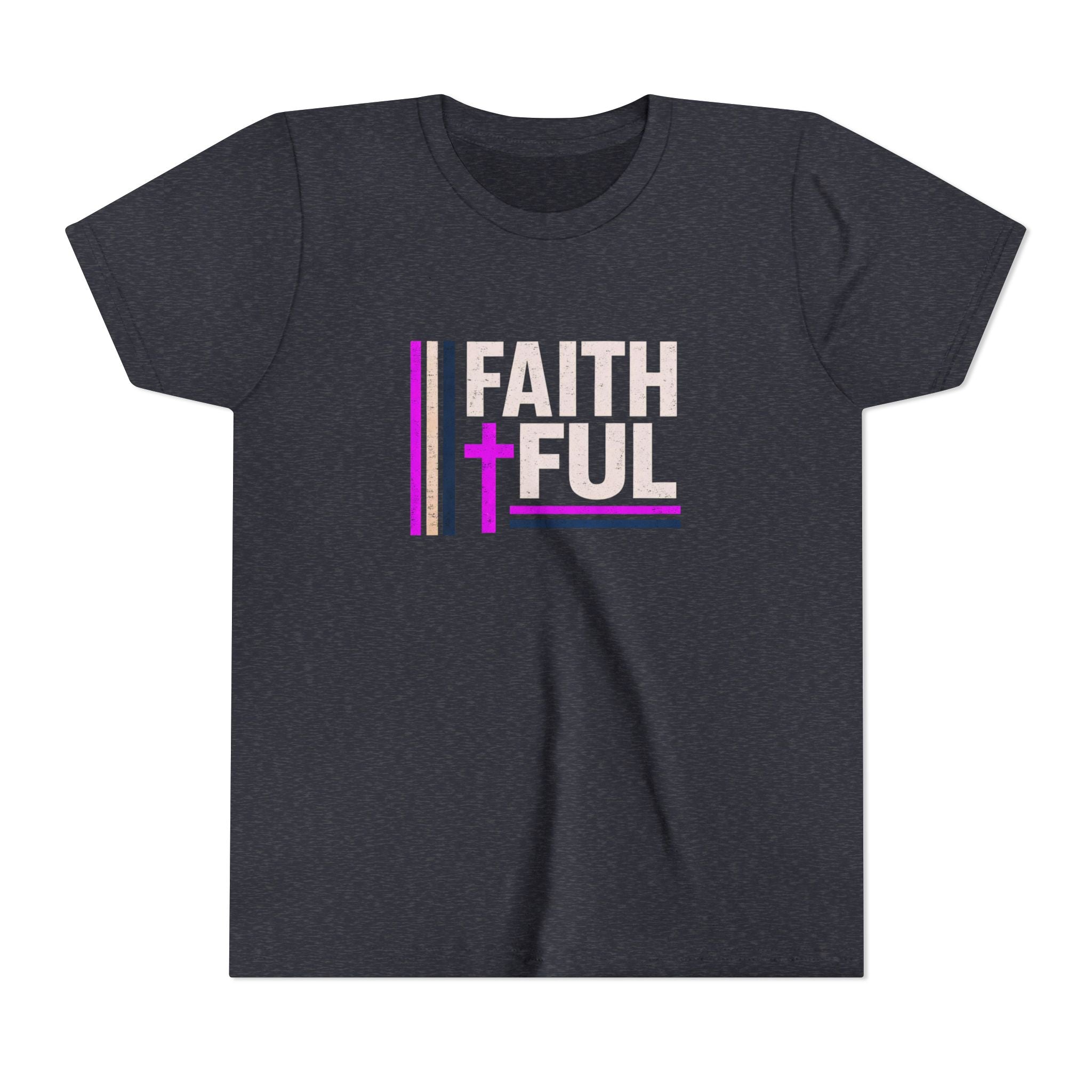 Girls Faithful Youth Tee — Kids Christian Cross T-Shirt (Pink & Black)