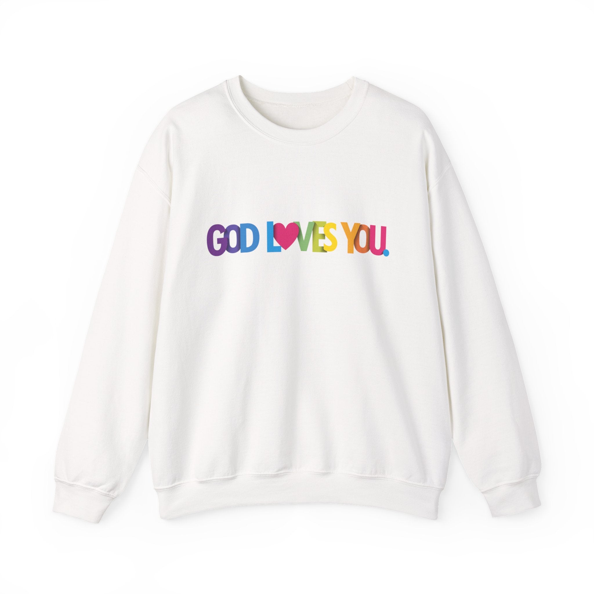 God Loves You Crewneck Sweatshirt — Rainbow Faith Graphic
