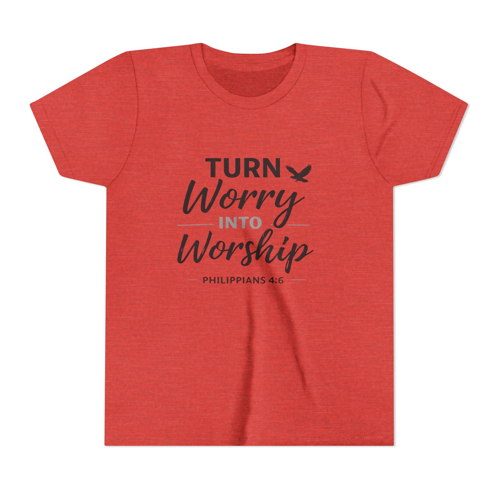 Boys Youth Tee - "Turn Worry Into Worship" Philippians 4:6 Christian Kids Shirt
