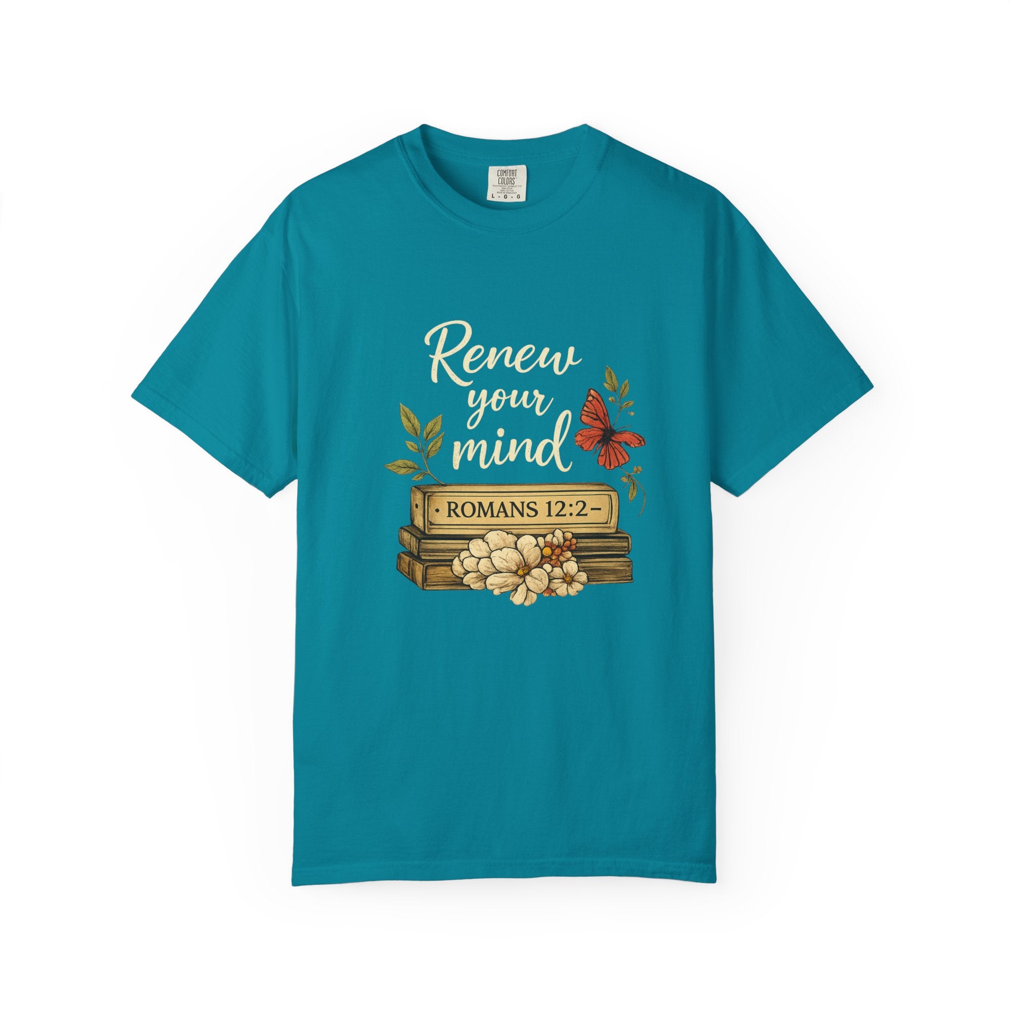 Renew Your Mind T-Shirt – Romans 12:2 Floral Butterfly Christian Tee