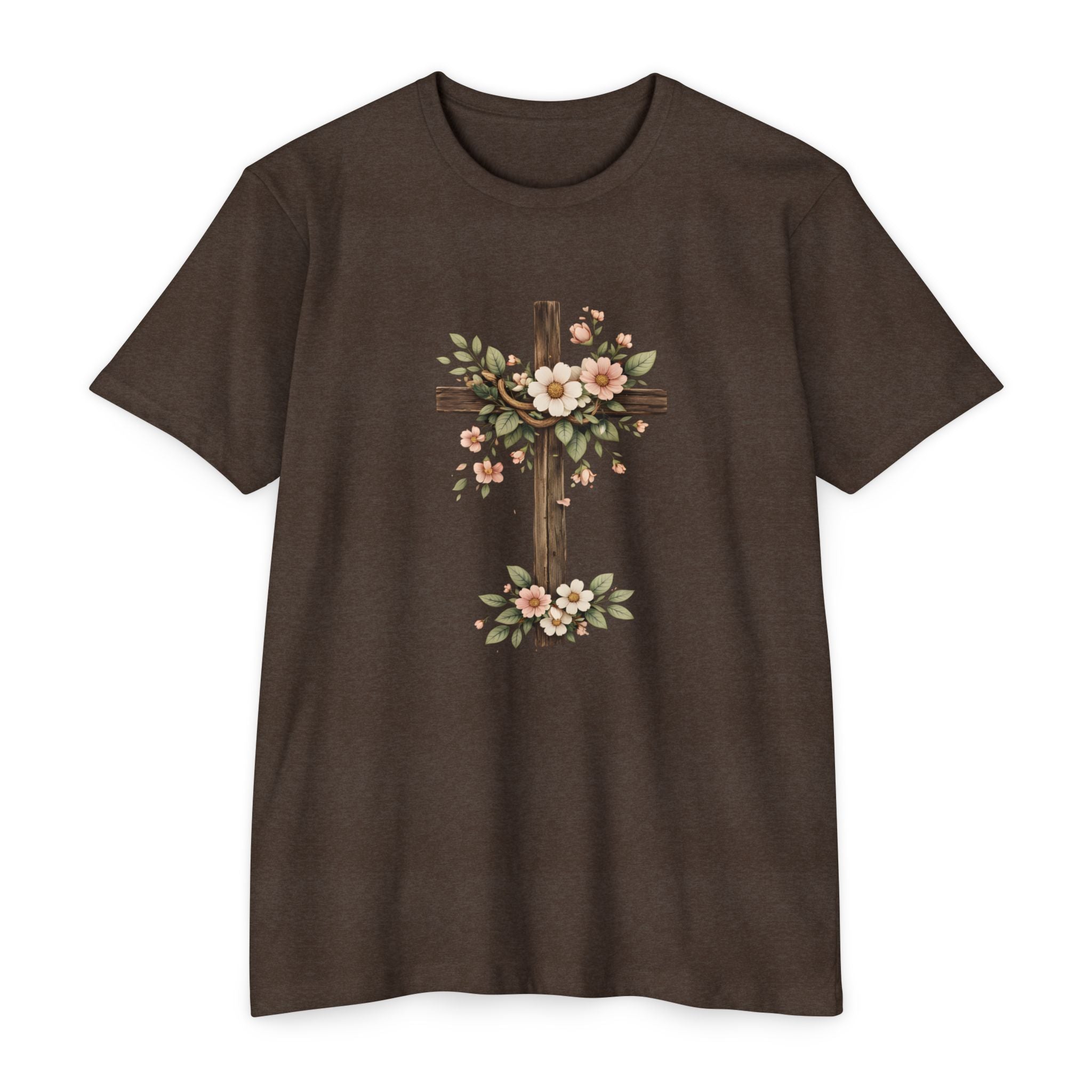 Womens Floral Cross T-Shirt — Rustic Christian Tee for Easter & Church