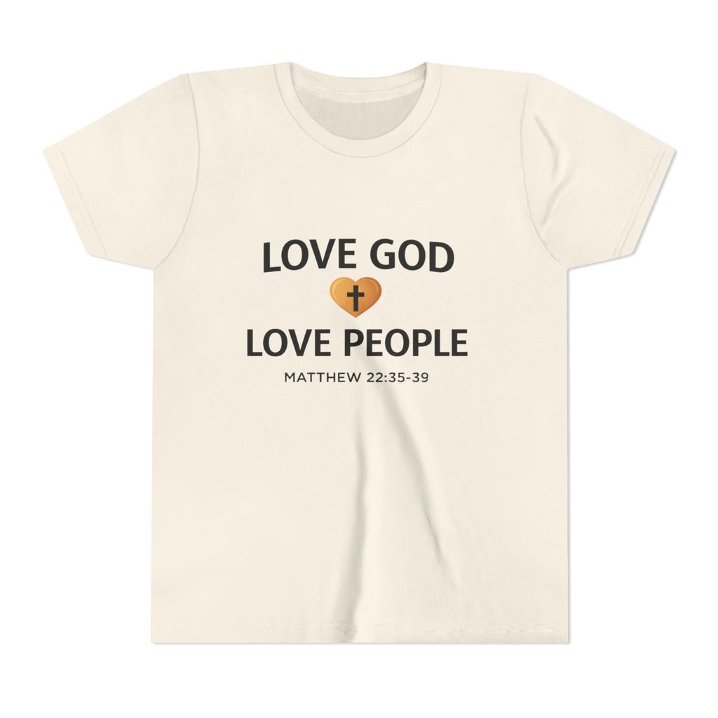Boys Youth Tee — "Love God Love People" Bible Verse Matthew 22:37-39 Christian Kids Shirt