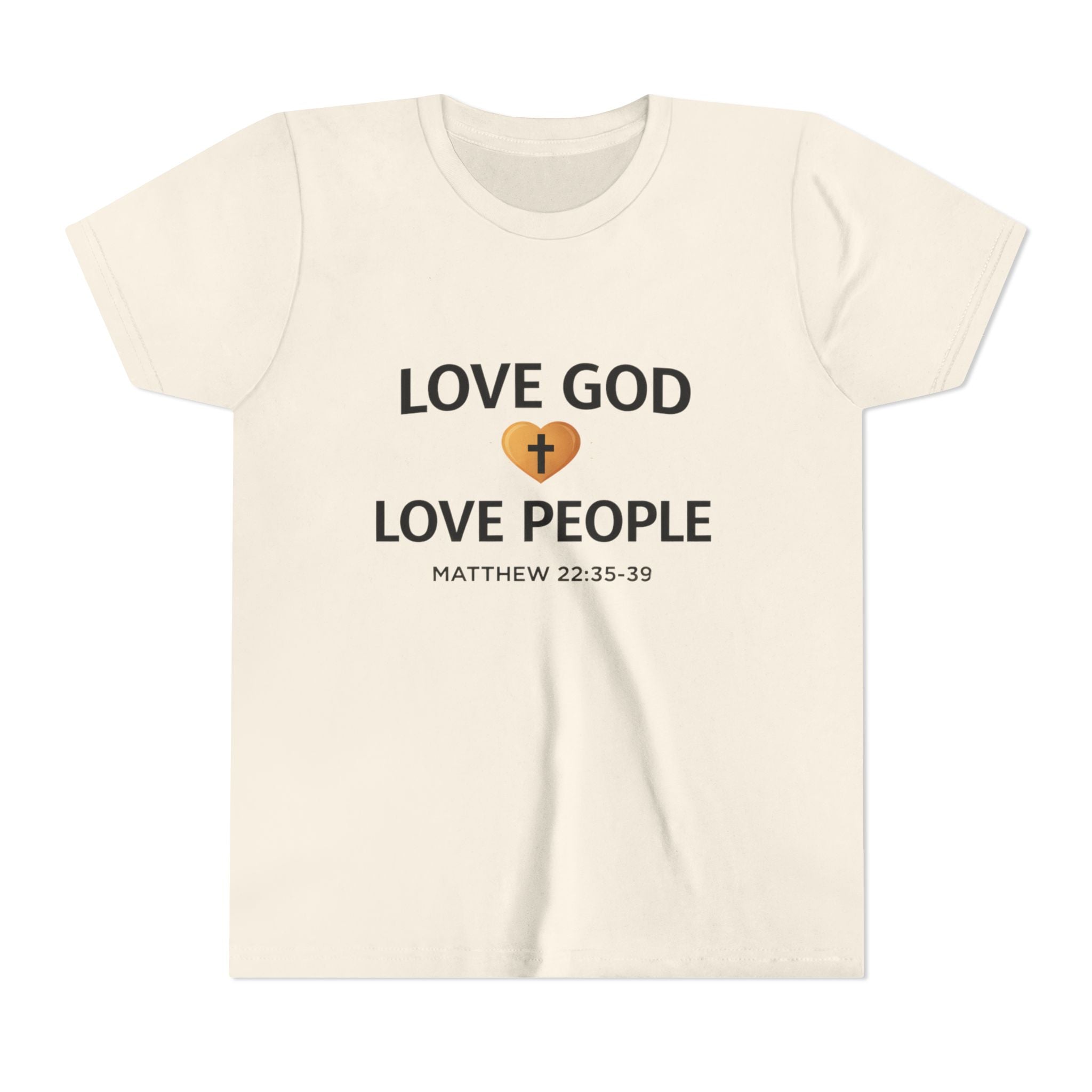 Boys Youth Tee — "Love God Love People" Bible Verse Matthew 22:37-39 Christian Kids Shirt