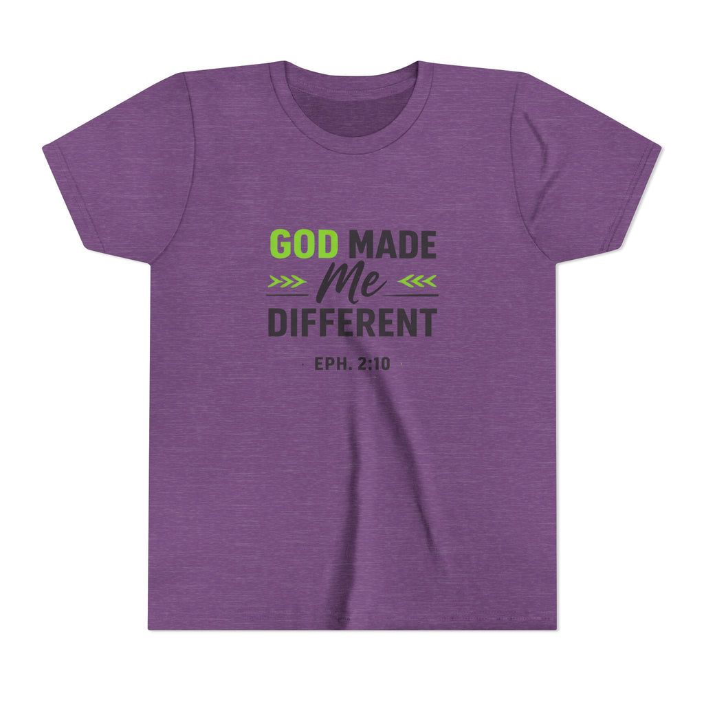 Boys Youth Tee - "God Made Me Different" Christian Faith Kids Shirt (Eph. 2:10)