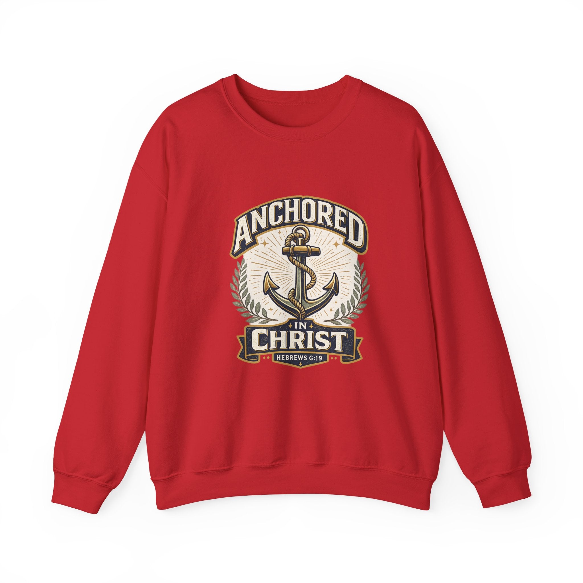 Womens Anchored in Christ Crewneck Sweatshirt — Christian Anchor Faith Pullover