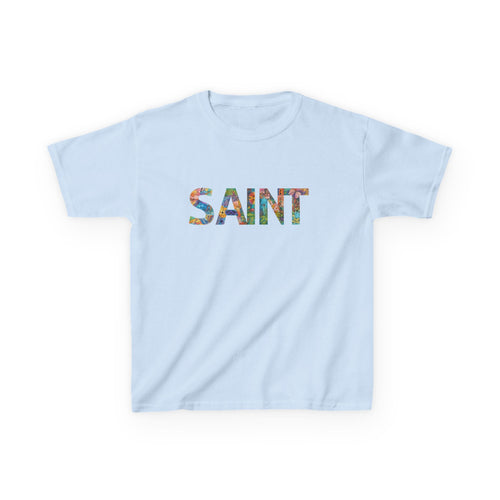Boys Saint Kids T‑Shirt — Colorful Patterned Lettering Tee for Children