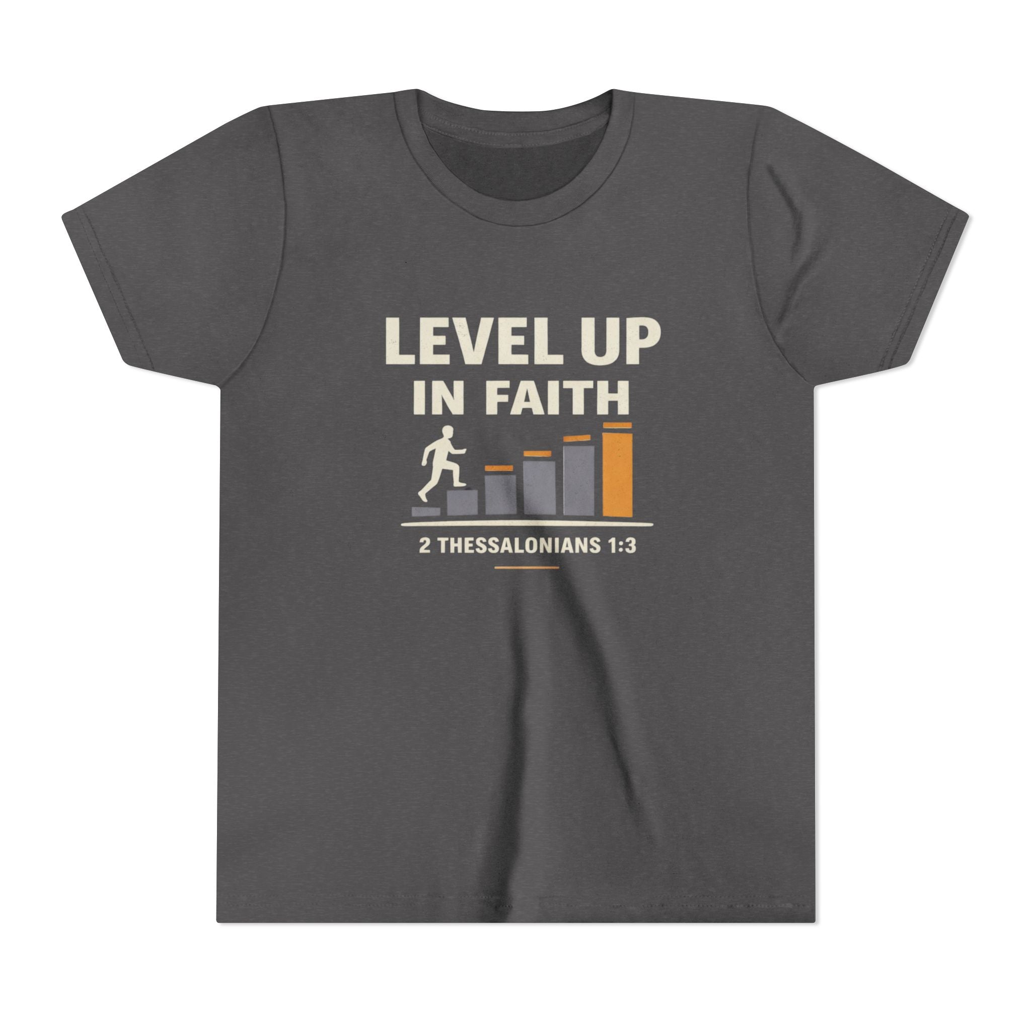 Boys Youth Tee - "Level Up in Faith" Christian Kids T-Shirt (2 Thessalonians 1:3)