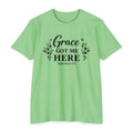 Womens Grace Got Me Here Christian T-Shirt — Ephesians 2:8