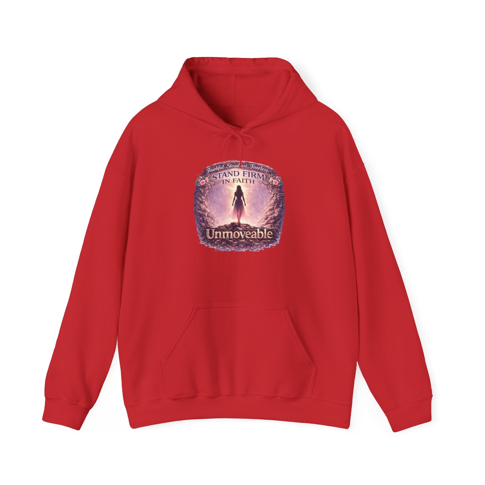 Womens Unmoveable Inspirational Hoodie — "Stand Firm in Faith" Spiritual Graphic Sweatshirt