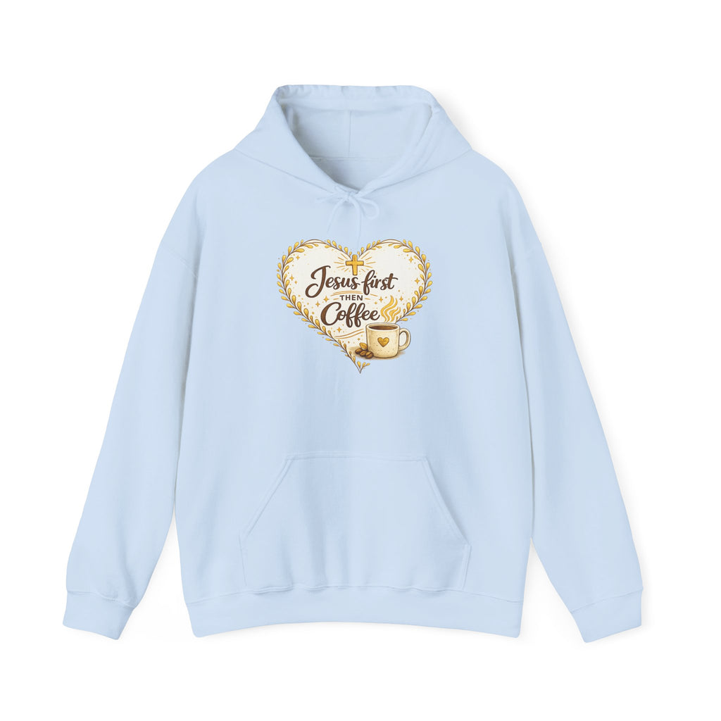 Womens Jesus First Coffee Hoodie – Christian Faith & Coffee Heart Design