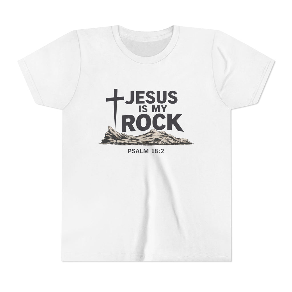 Boys Youth Tee — "Jesus Is My Rock" Psalm 18:2 Christian Kids T-Shirt