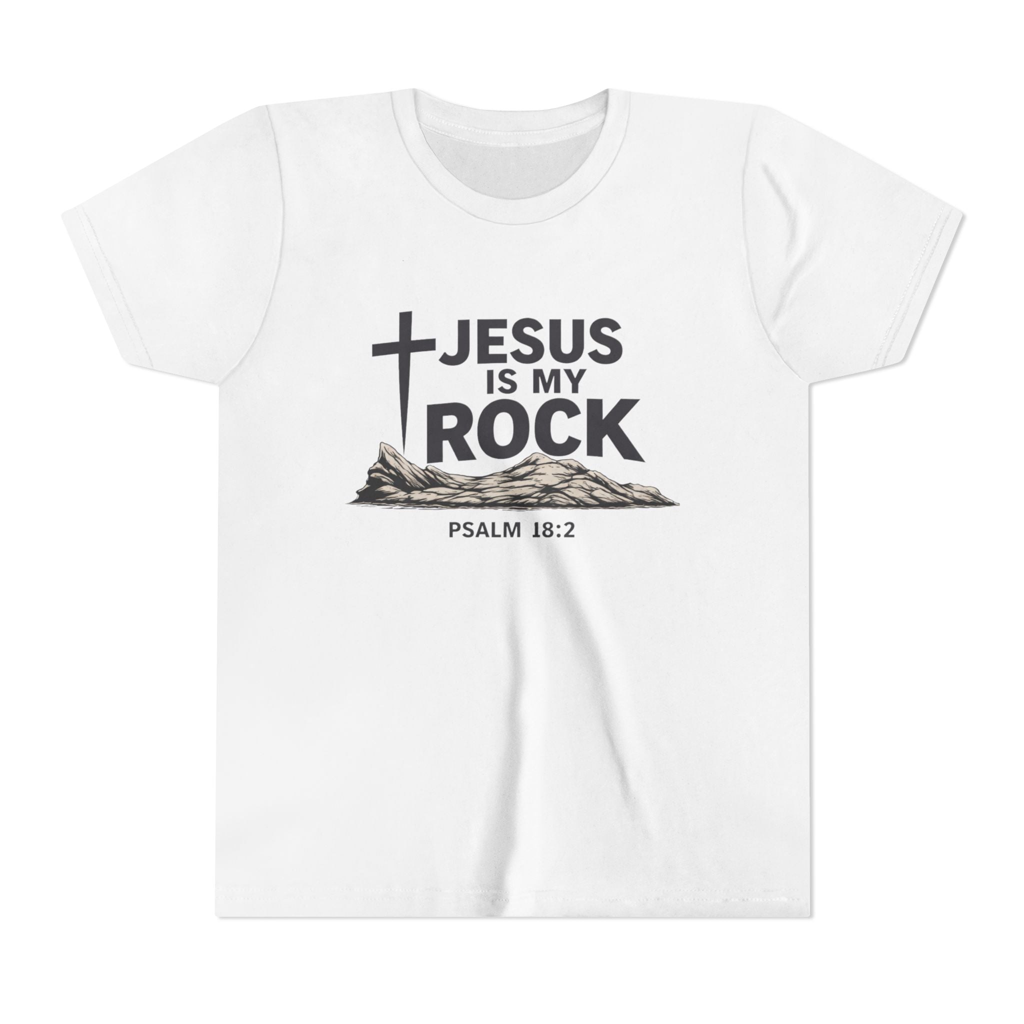 Boys Youth Tee — "Jesus Is My Rock" Psalm 18:2 Christian Kids T-Shirt