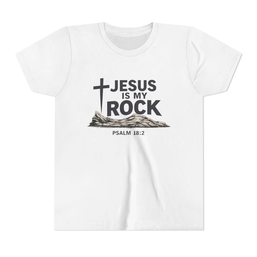 Boys Youth Tee — "Jesus Is My Rock" Psalm 18:2 Christian Kids T-Shirt