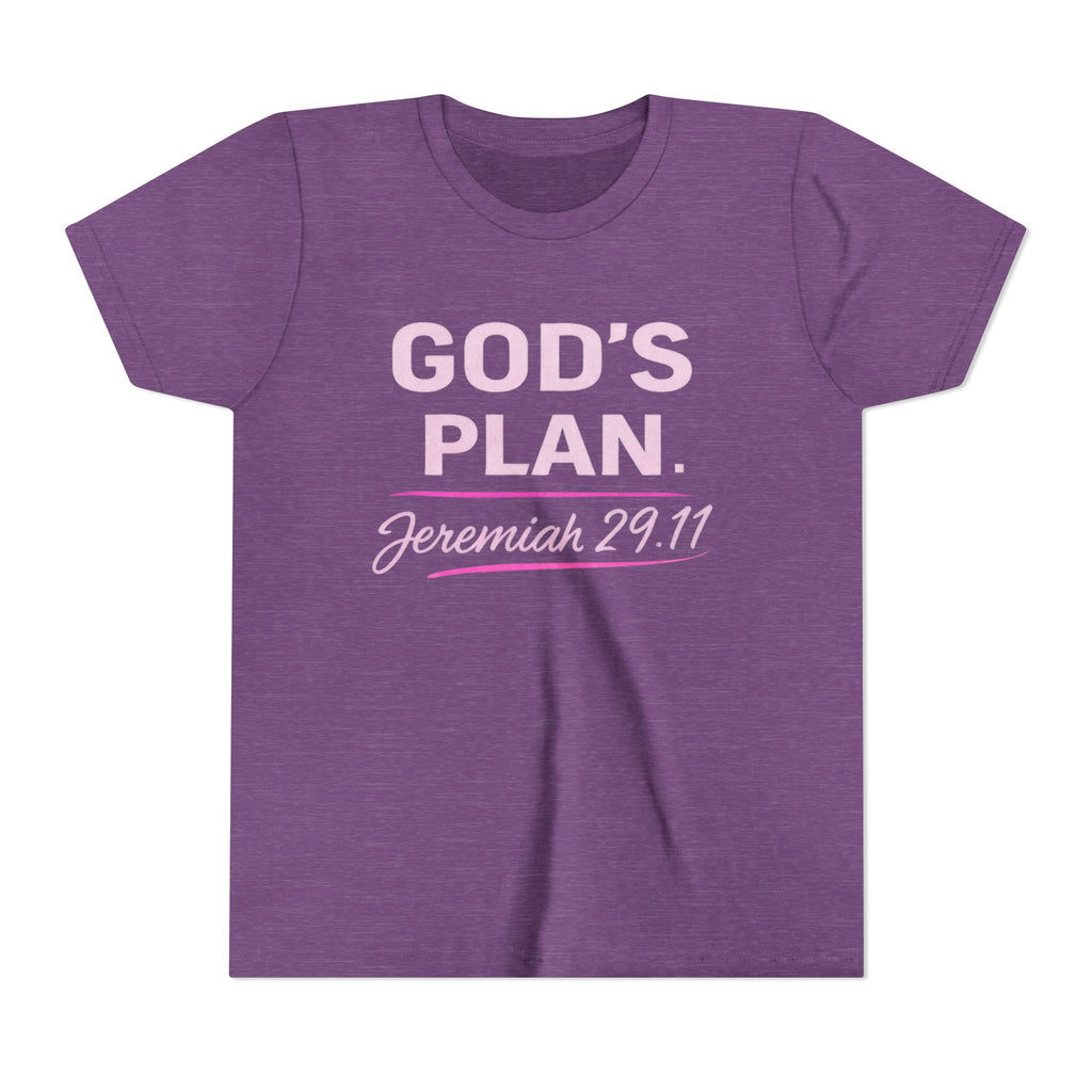 Girls Youth Tee — "God's Plan" Jeremiah 29:11 Christian Faith T-shirt