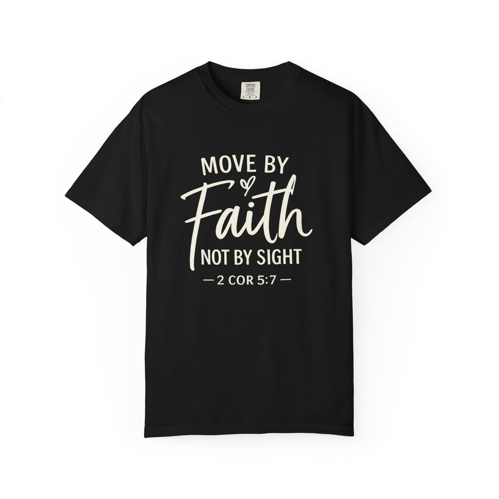 Move By Faith Not By Sight Minimal White Graphic Tee (Subtle Script Design)
