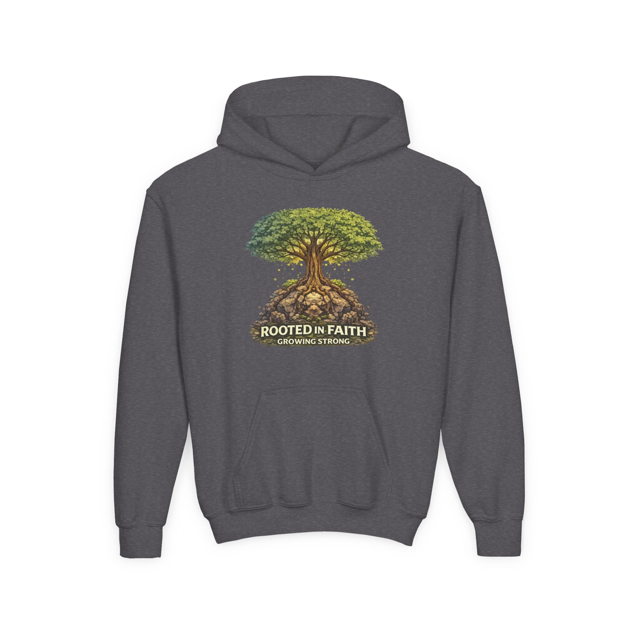 Rooted in Faith Youth Hoodie — Tree of Life Christian Sweatshirt